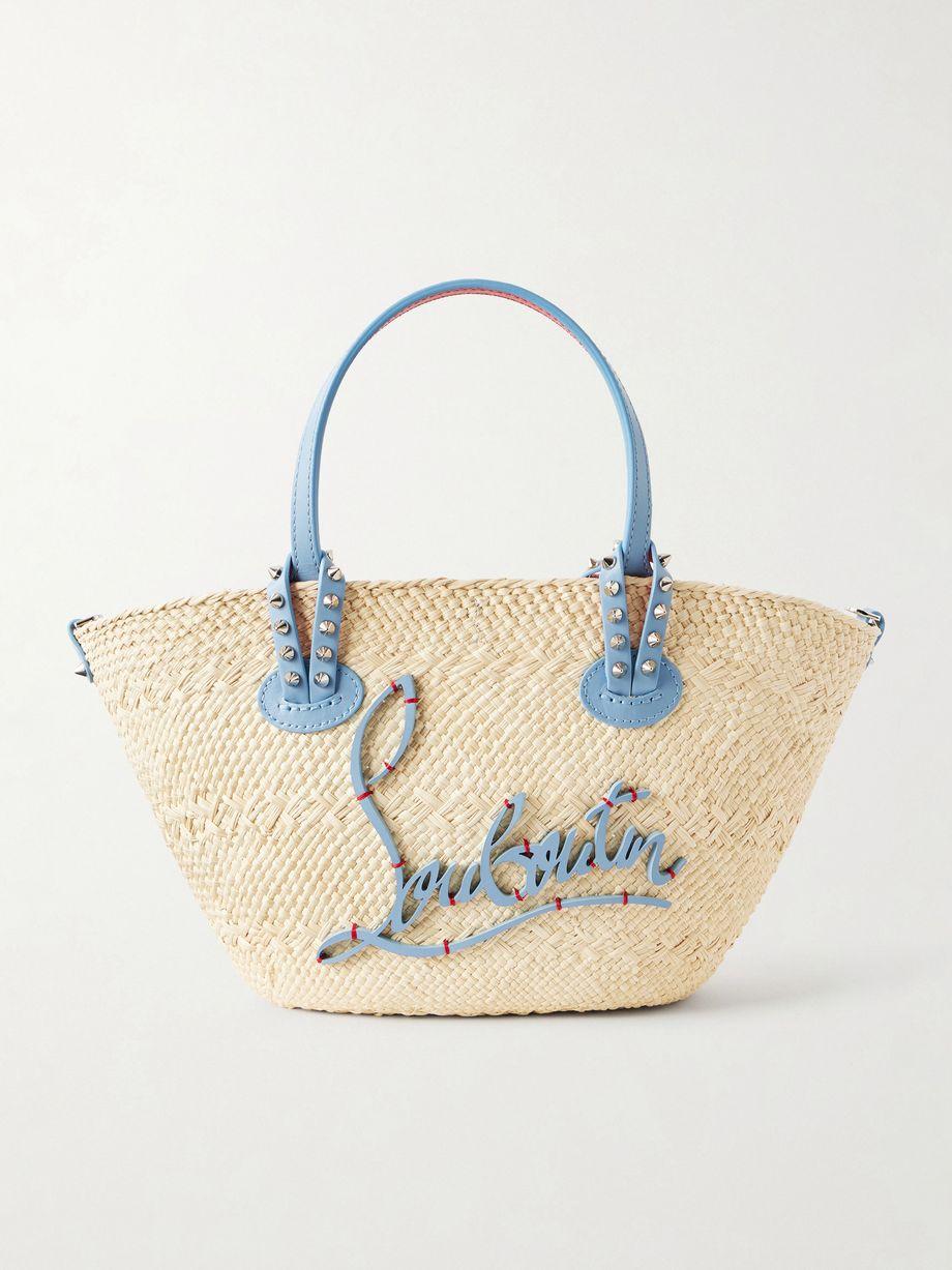 Cabata appliquéd studded leather-trimmed raffia tote by CHRISTIAN LOUBOUTIN