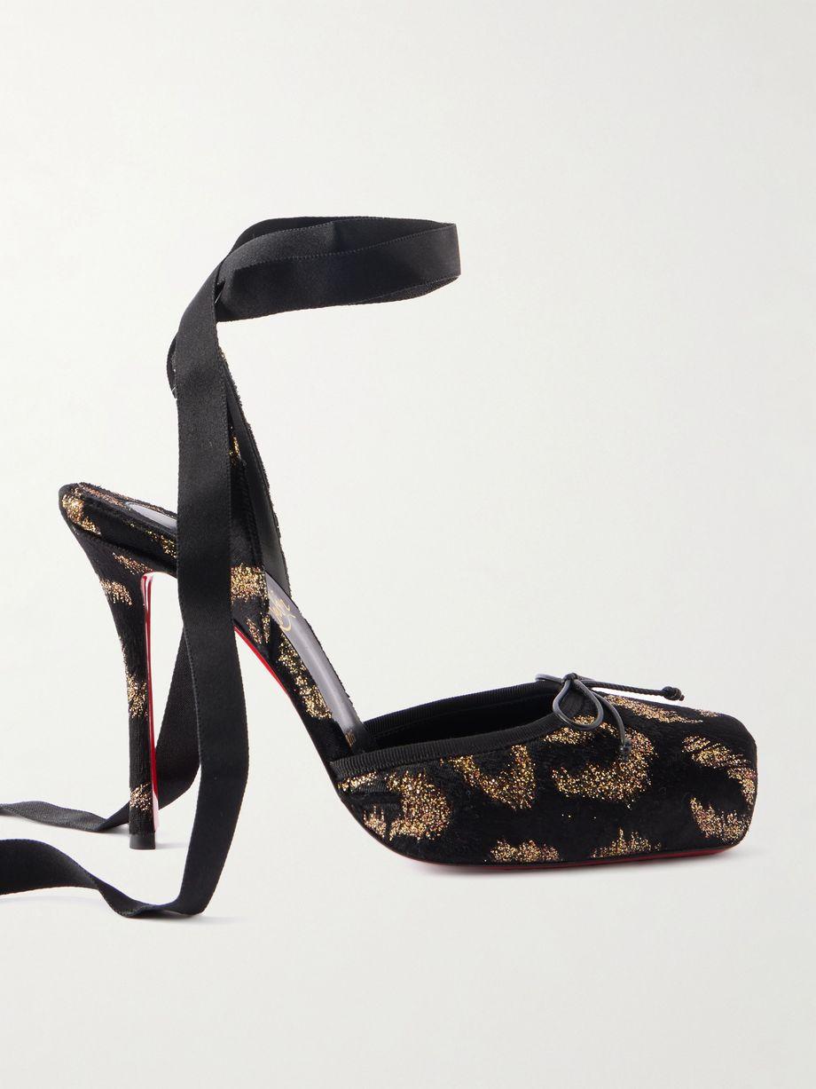 Cassia 100 bow-detailed satin-trimmed fil coupé velvet pumps by CHRISTIAN LOUBOUTIN