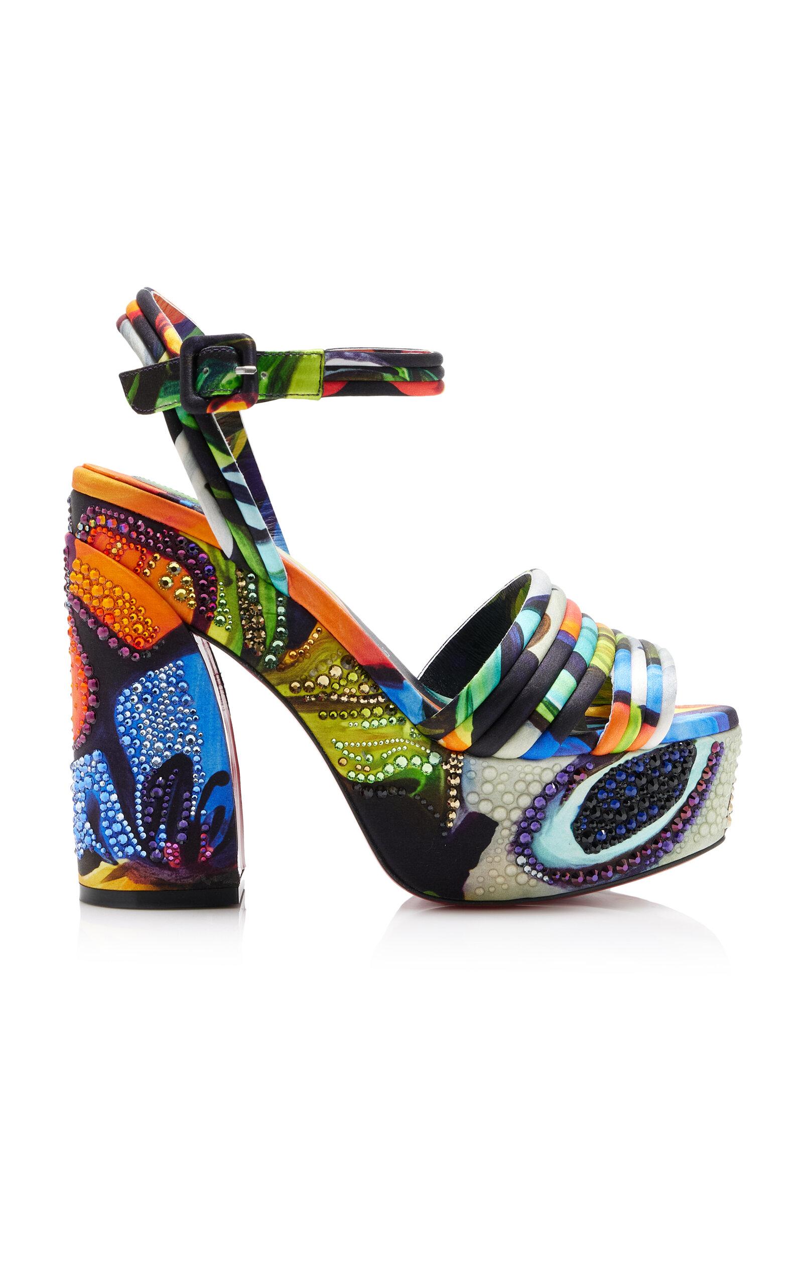 Christian Louboutin Exclusive Riviera Jane Disco Crystal-Embellished Printed Satin Platform Sandals - Moda Operandi by CHRISTIAN LOUBOUTIN