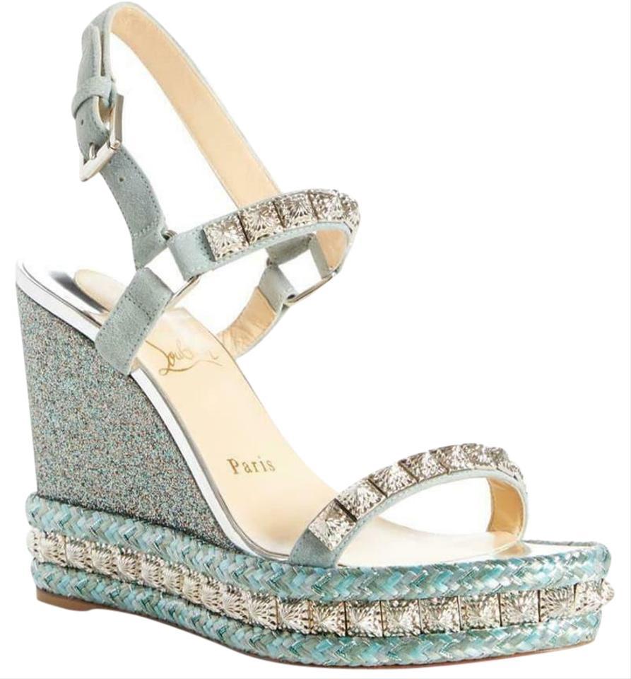 Christian Louboutin Silver/Green Pyradiams 110 Spiked Studded