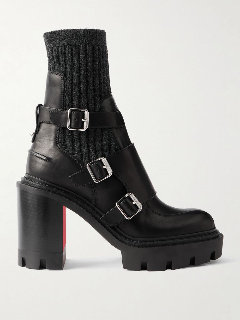 Cortinetta College 100 ribbed-knit trimmed leather ankle boots by CHRISTIAN LOUBOUTIN