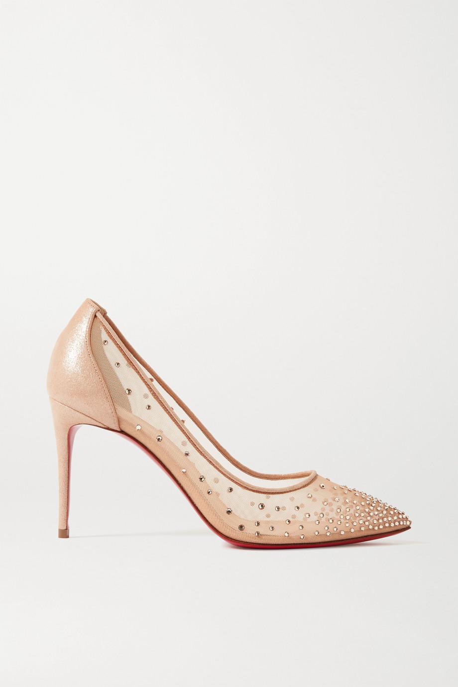 Follies 85 crystal-embellished mesh and glittered-leather pumps by CHRISTIAN LOUBOUTIN