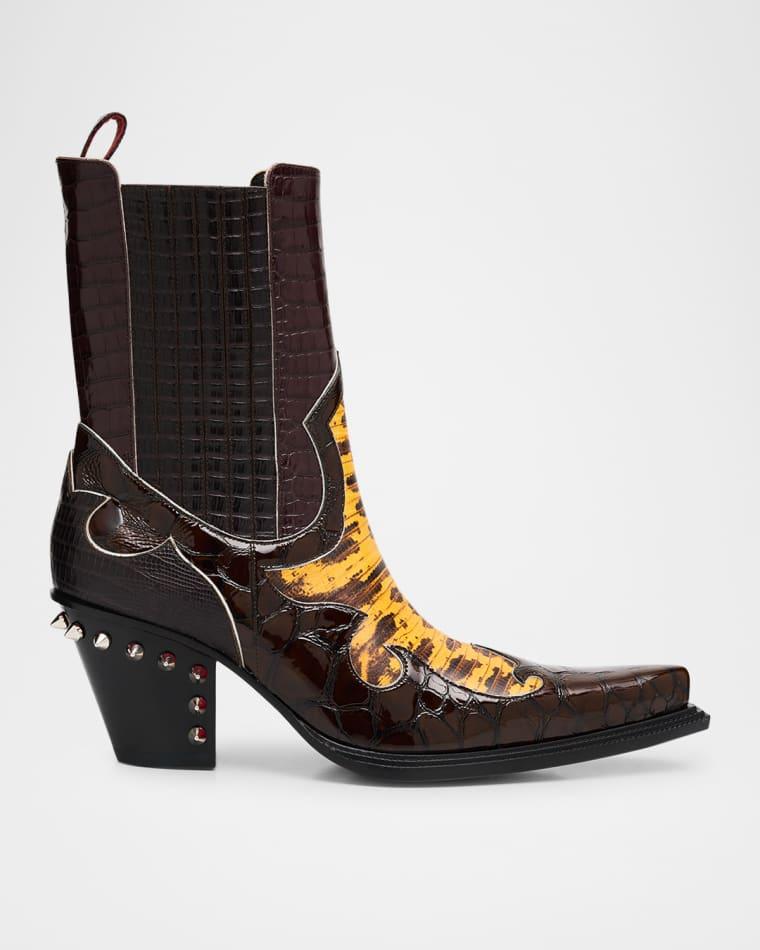 Men's Becca Uomo Embossed Leather Western Chelsea Boots by CHRISTIAN LOUBOUTIN