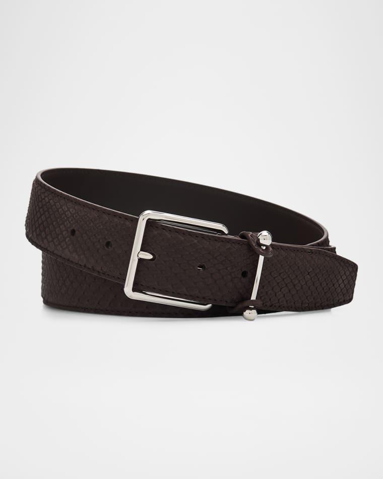 Men's Chambeliss Python-Effect Nubuck Leather Belt with Collar Pin Buckle by CHRISTIAN LOUBOUTIN