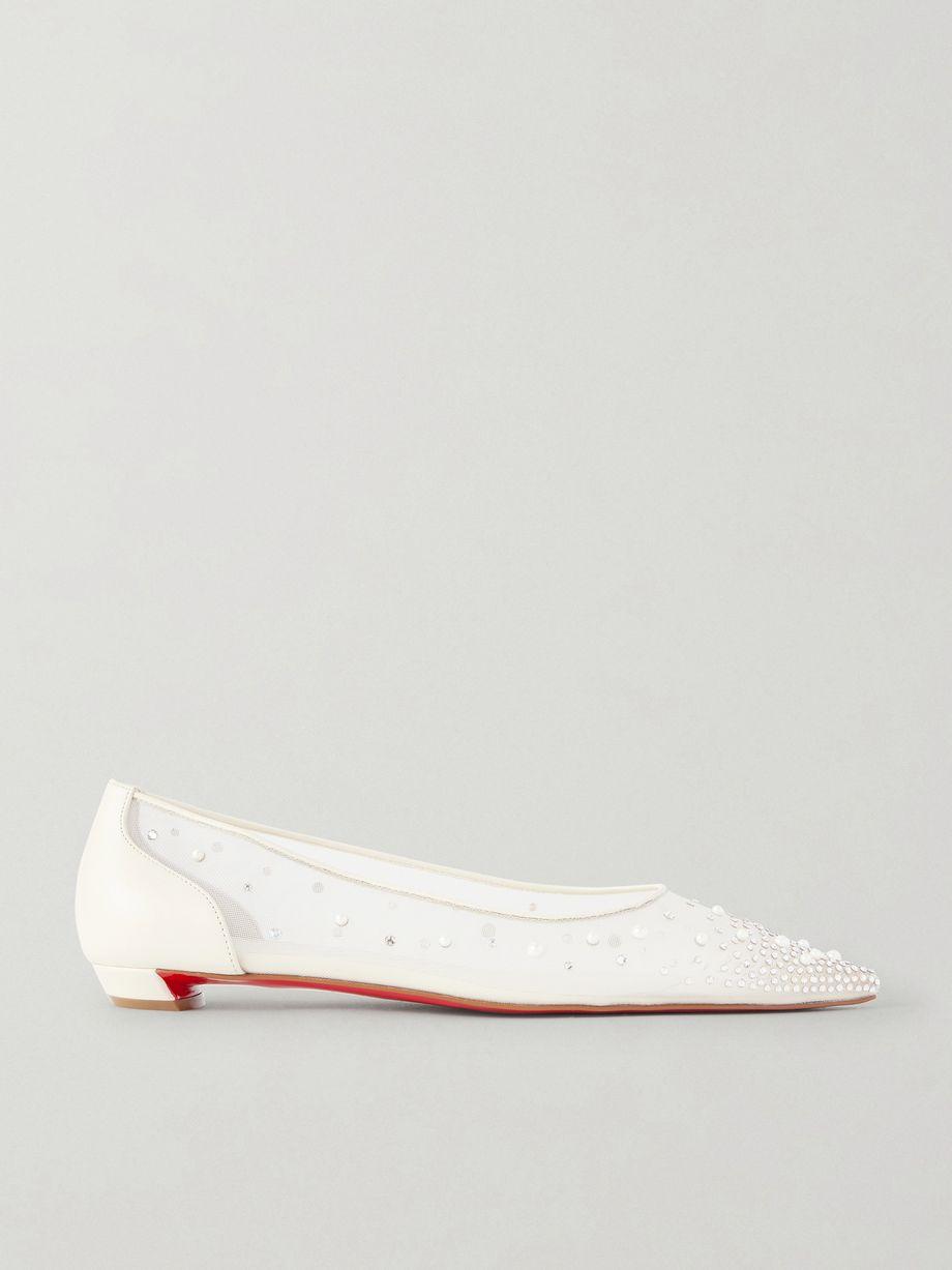 Miss Z Degrastrassina leather-trimmed embellished mesh point-toe flats by CHRISTIAN LOUBOUTIN