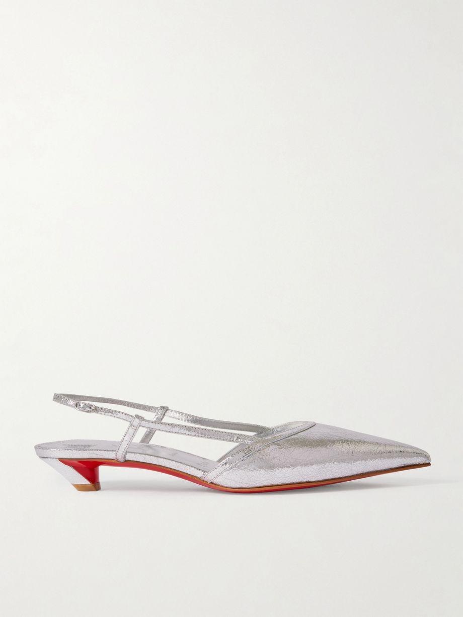 Miss Z Slingina 25 metallic crinkled-leather slingback pumps by CHRISTIAN LOUBOUTIN