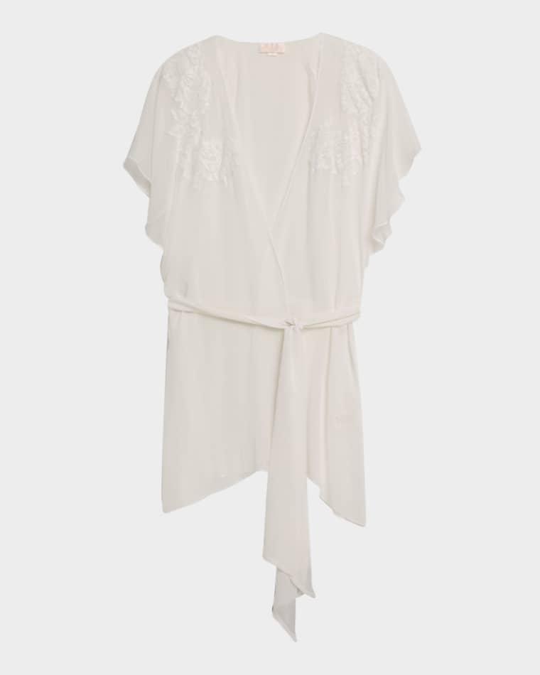 Floral Applique Silk Chiffon Robe by CHRISTINE LINGERIE