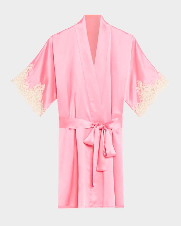 Gazebo Lace-Cuff Short Silk Robe by CHRISTINE LINGERIE