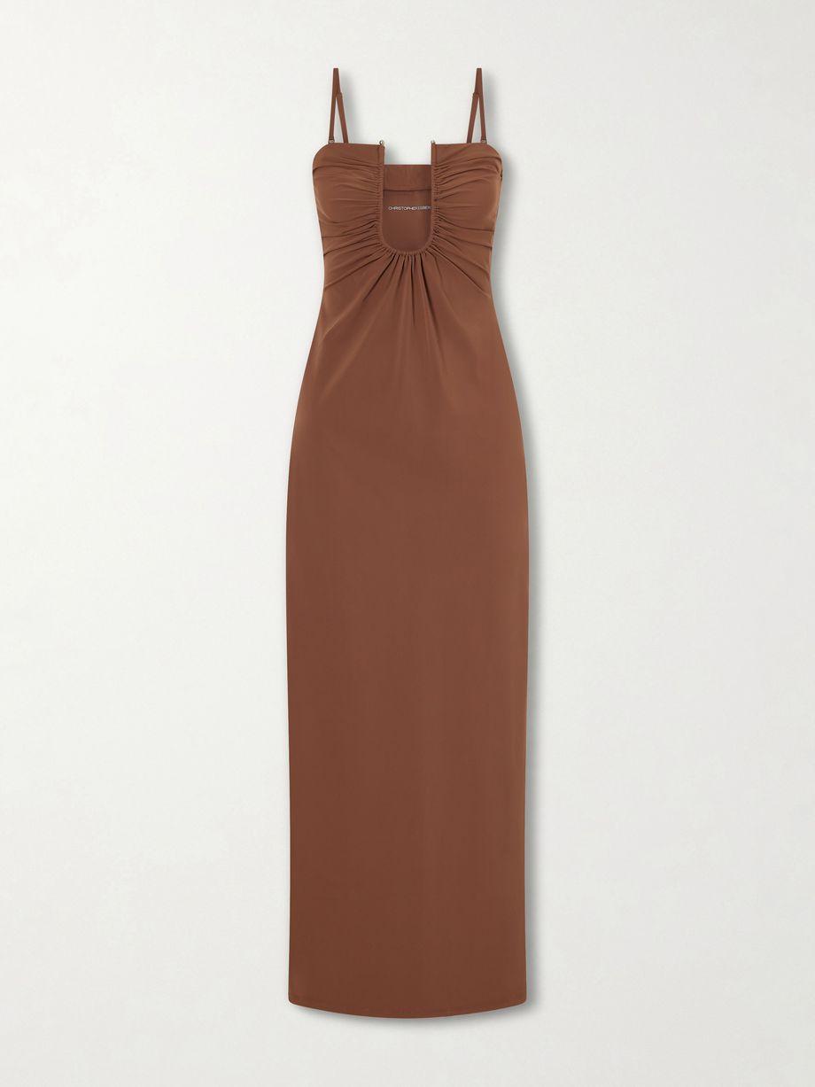 Arced ruched satin maxi dress by CHRISTOPHER ESBER