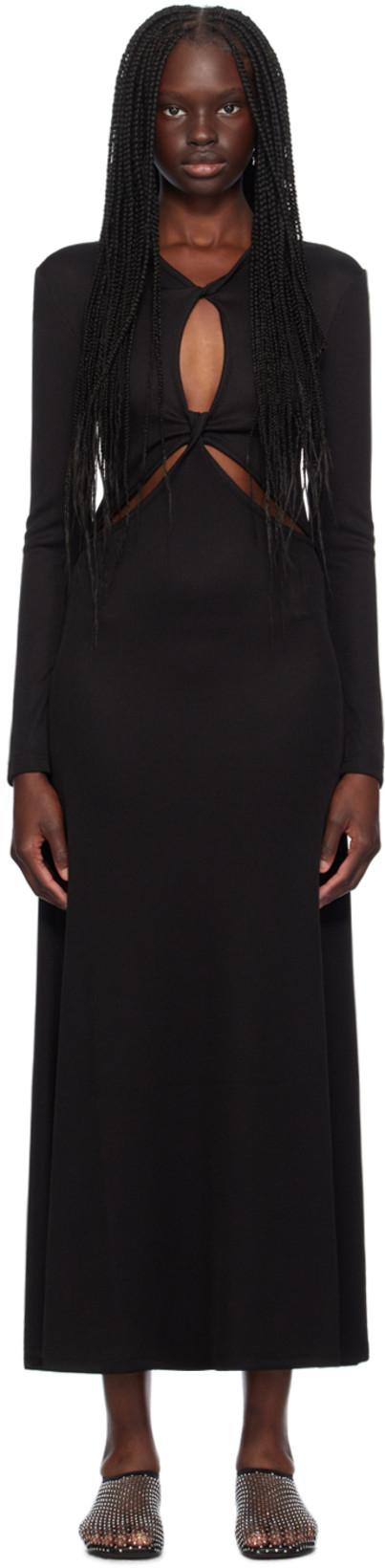 Black Open Twist Anglaise Maxi Dress by CHRISTOPHER ESBER