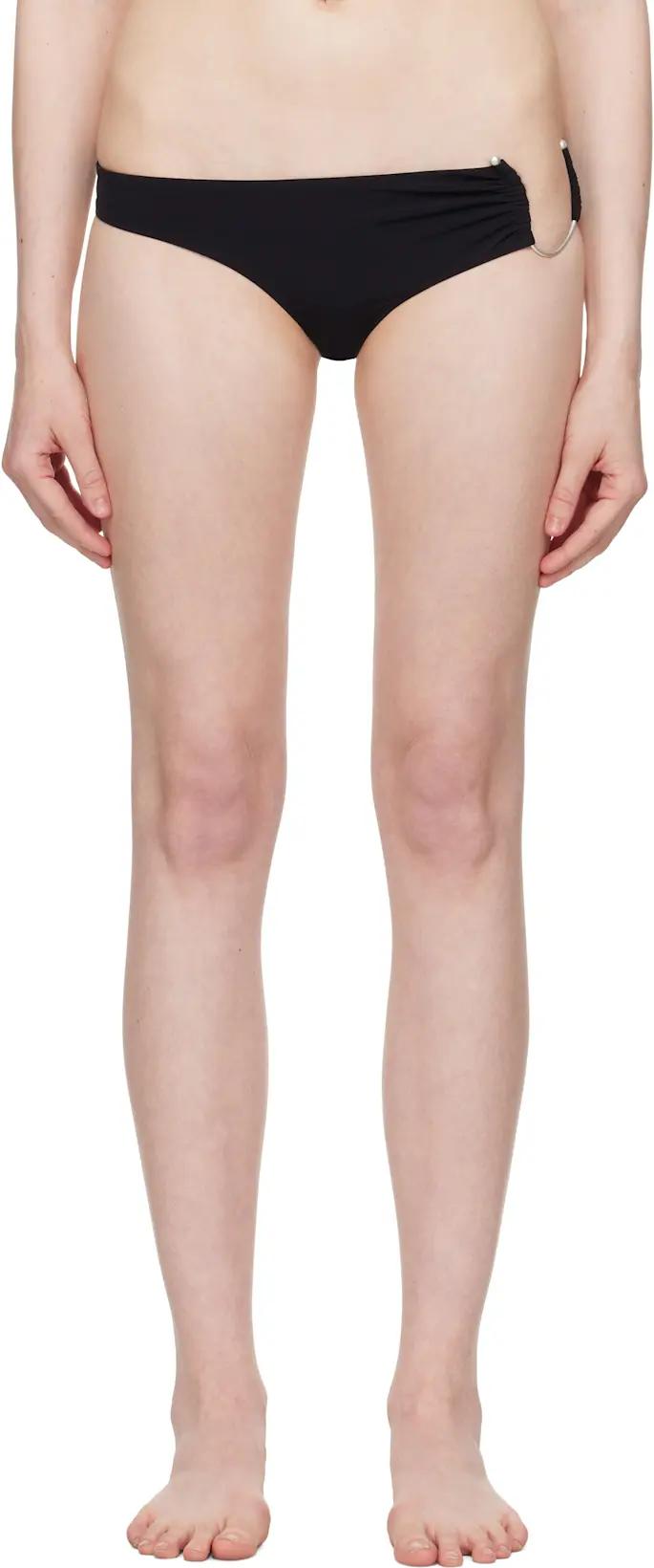 Black Ruched Crescent Side Bikini Bottom by CHRISTOPHER ESBER