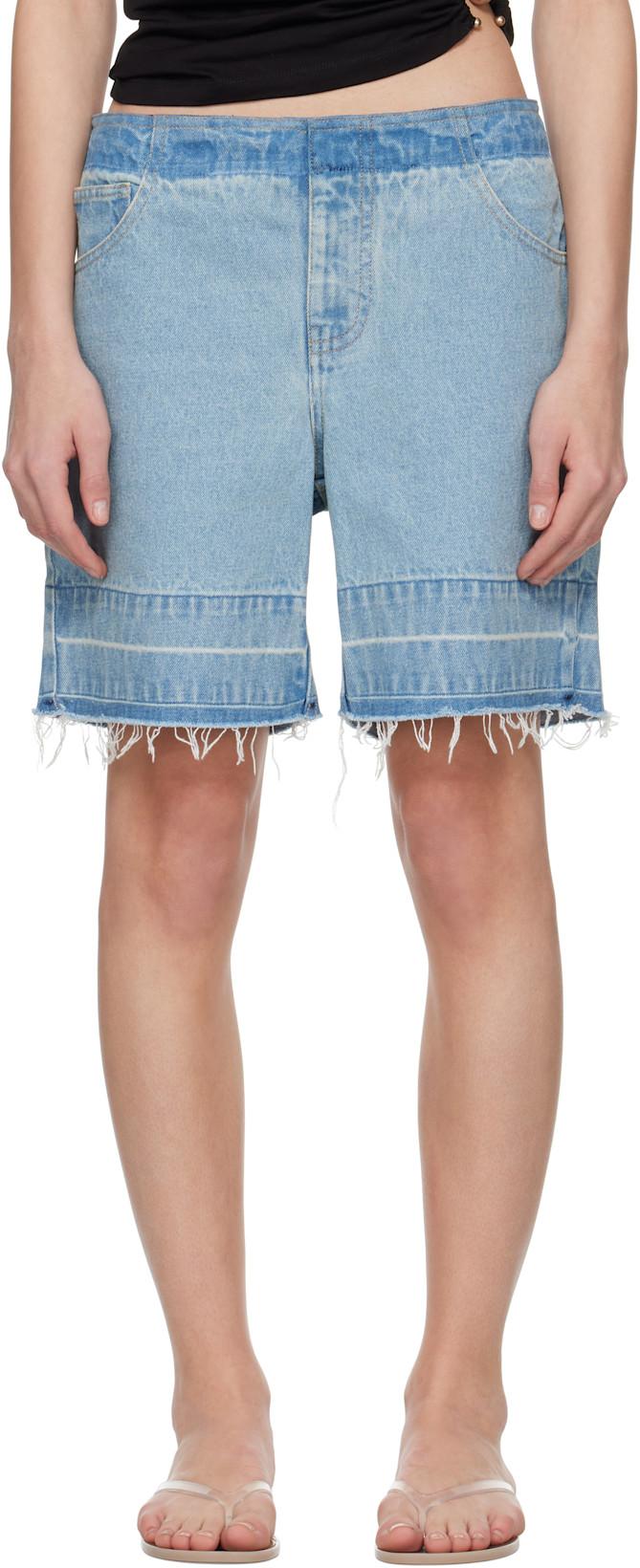 Blue Deconstruct Denim Shorts by CHRISTOPHER ESBER