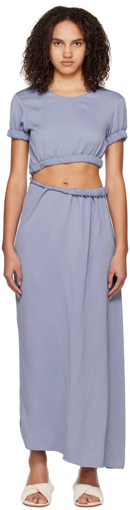 Blue Roll Sleeve Tee Maxi Dress by CHRISTOPHER ESBER