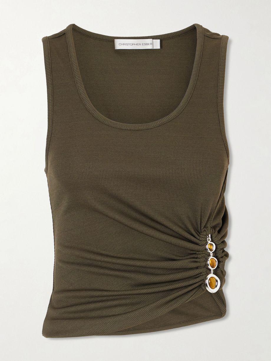 Droplet embellished ruched ribbed-jersey tank by CHRISTOPHER ESBER