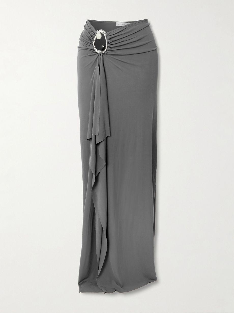 Orica asymmetric embellished ruched draped jersey maxi skirt by CHRISTOPHER ESBER