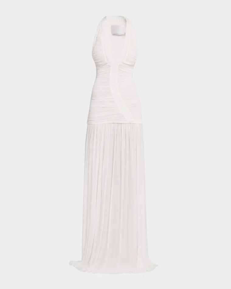 Orion Plunging Ruched Drop-Waist Gown by CHRISTOPHER ESBER