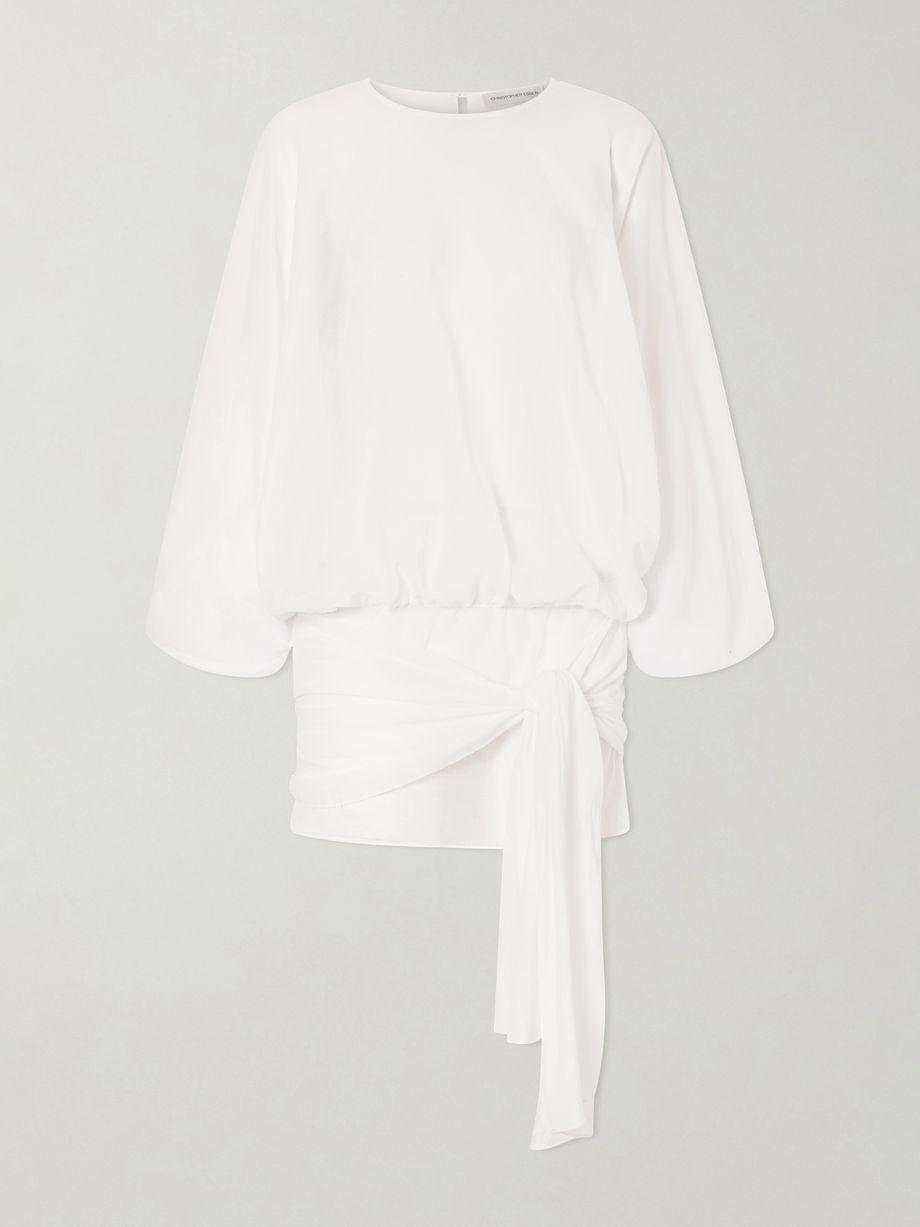 Porto tie-detailed gathered cotton-voile mini dress by CHRISTOPHER ESBER
