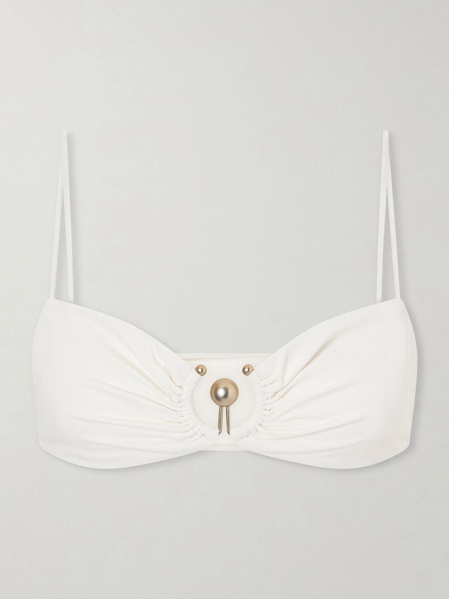 Ruched Orbit embellished bikini top by CHRISTOPHER ESBER