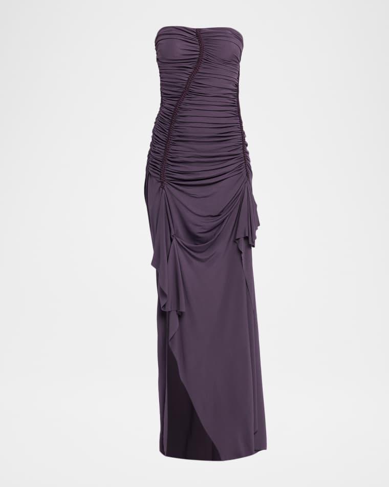 Strapless Ruched Jersey Shibari Gown by CHRISTOPHER ESBER