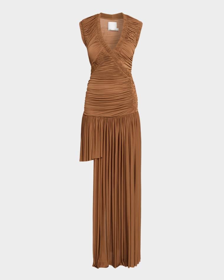 Theron Pleated Asymmetric Gown by CHRISTOPHER ESBER