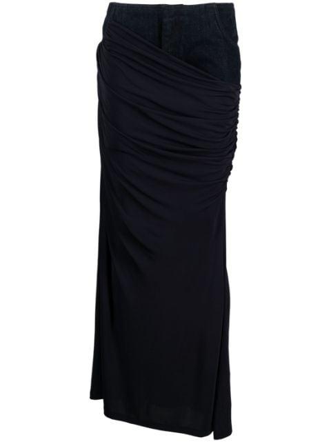 Wrapped denim-trim maxi skirt by CHRISTOPHER ESBER
