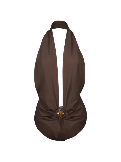 stone-embellishment V-neck swimsuit by CHRISTOPHER ESBER