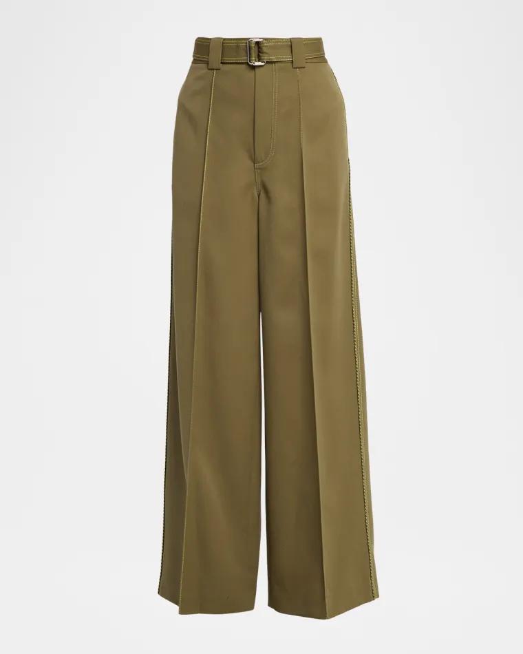 Belted Pintuck Wool Twill Wide-Leg Pants by CHRISTOPHER JOHN ROGERS