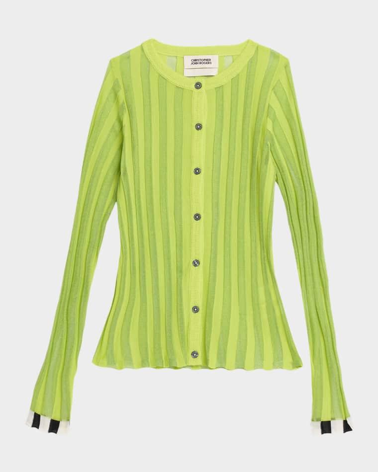 Pleated Knit Crewneck Cardigan by CHRISTOPHER JOHN ROGERS