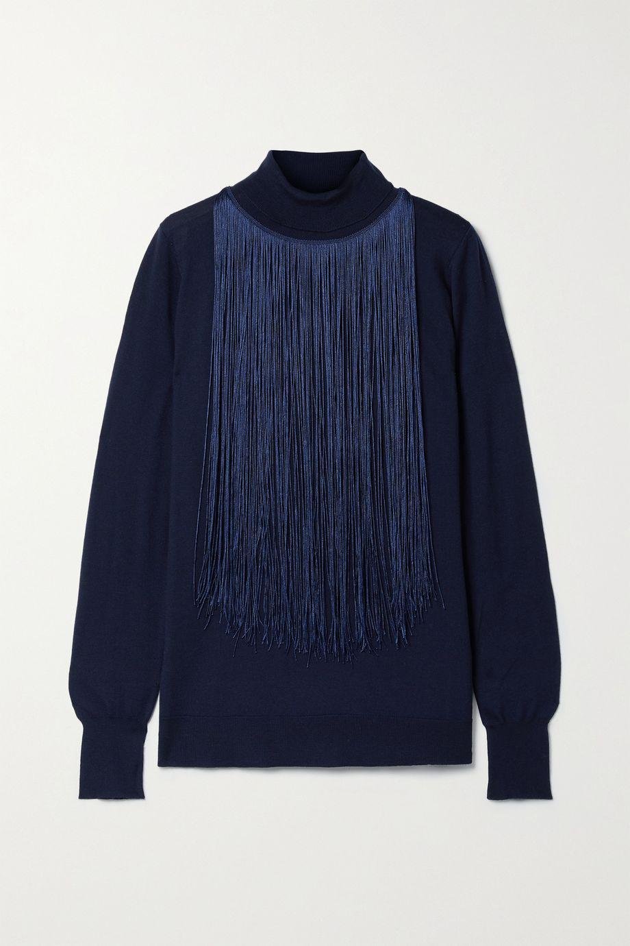 Fringed merino wool turtleneck sweater by CHRISTOPHER KANE