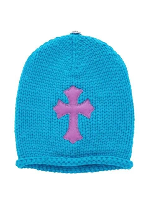 leather cross-patch beanie hat by CHROME HEARTS