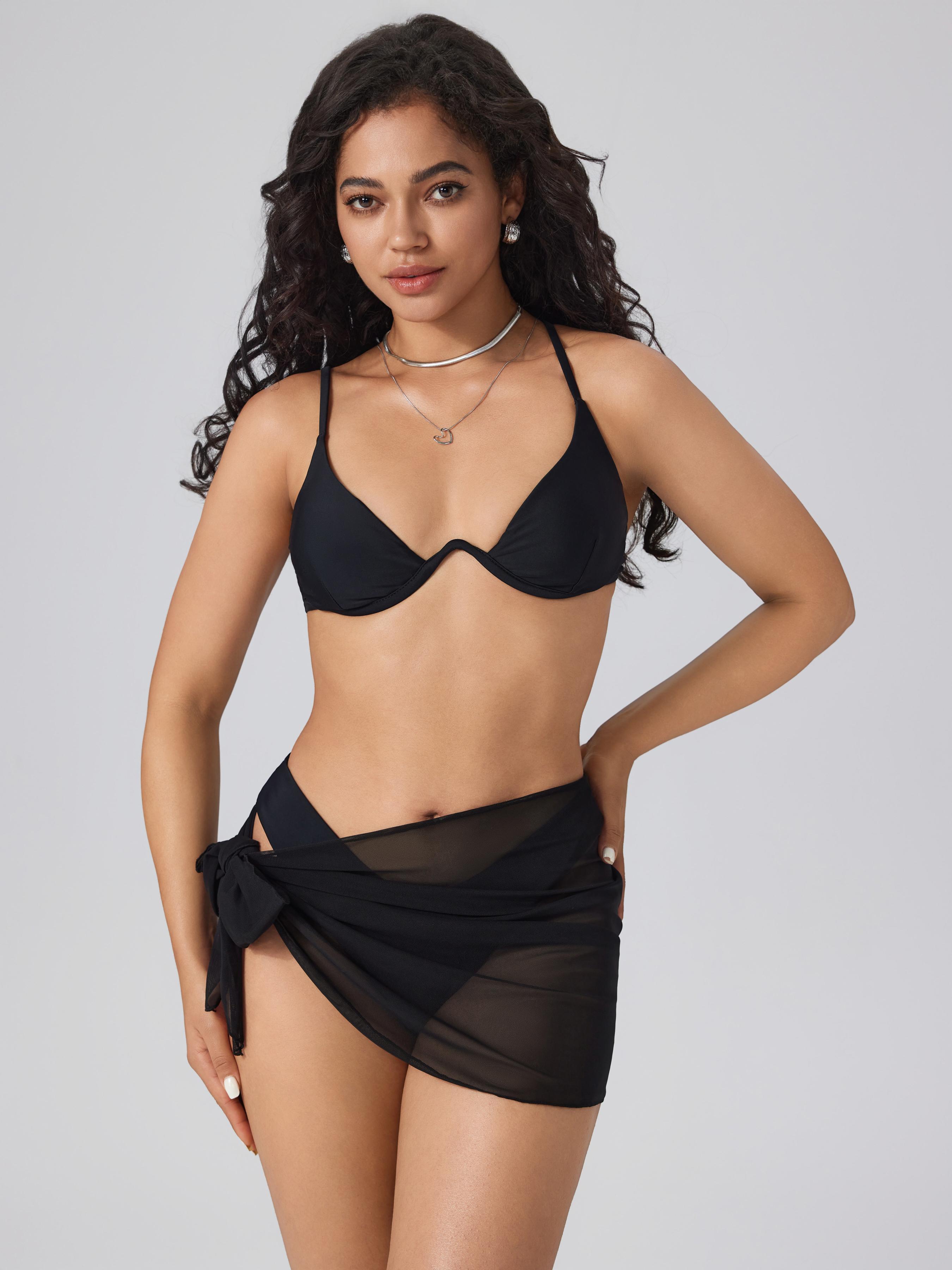 三件套钢托纯色比基尼配网纱沙龙 by undefined 三件套钢托纯色比基尼配网纱沙龙 by undefined