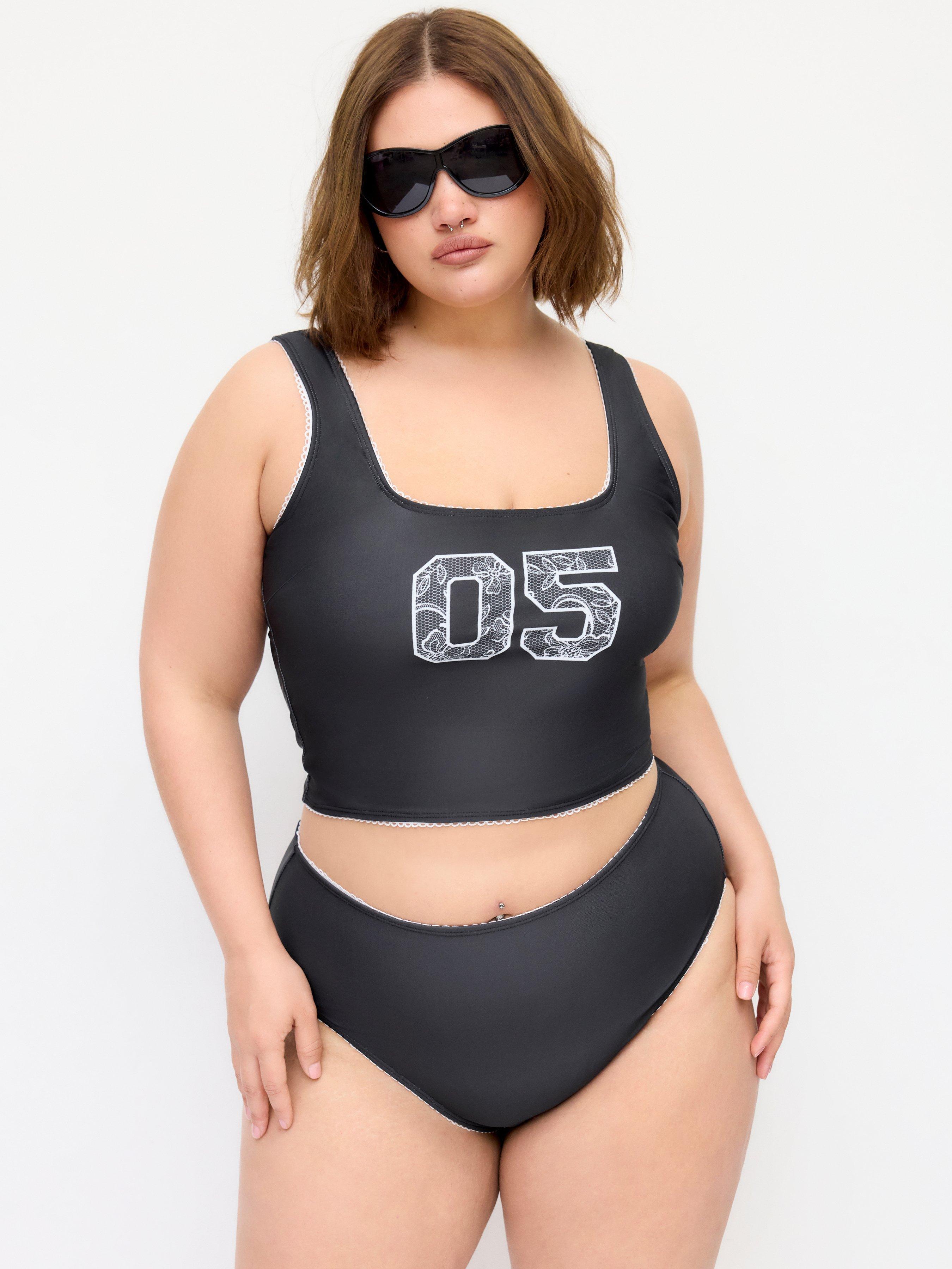 05 Graphic Square Neck Lace Trim Tankini Bikini Set Curve & Plus by CIDER
