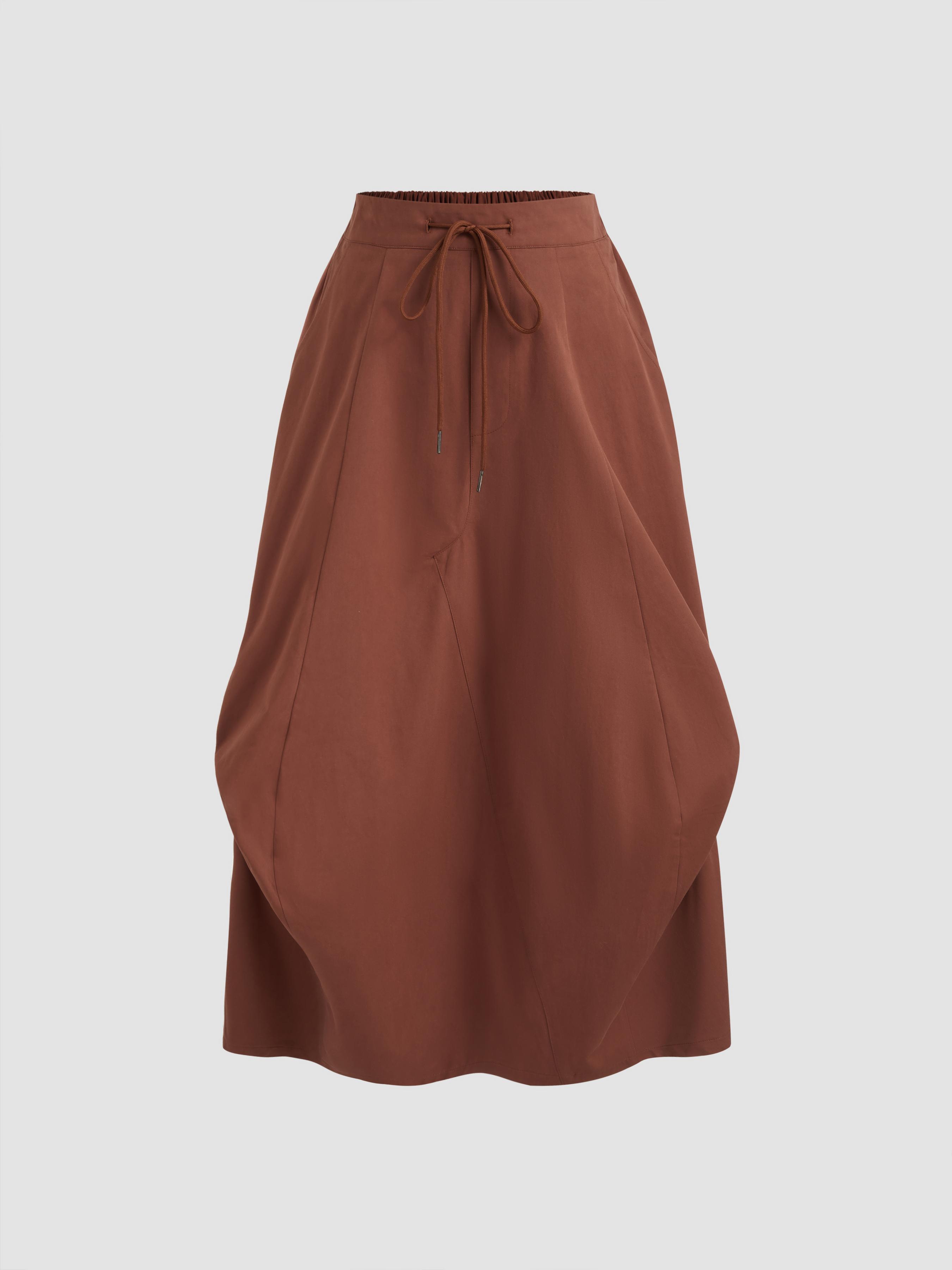 100% Cotton Mid Rise Asymmetrical Drawstring Maxi Skirt by CIDER