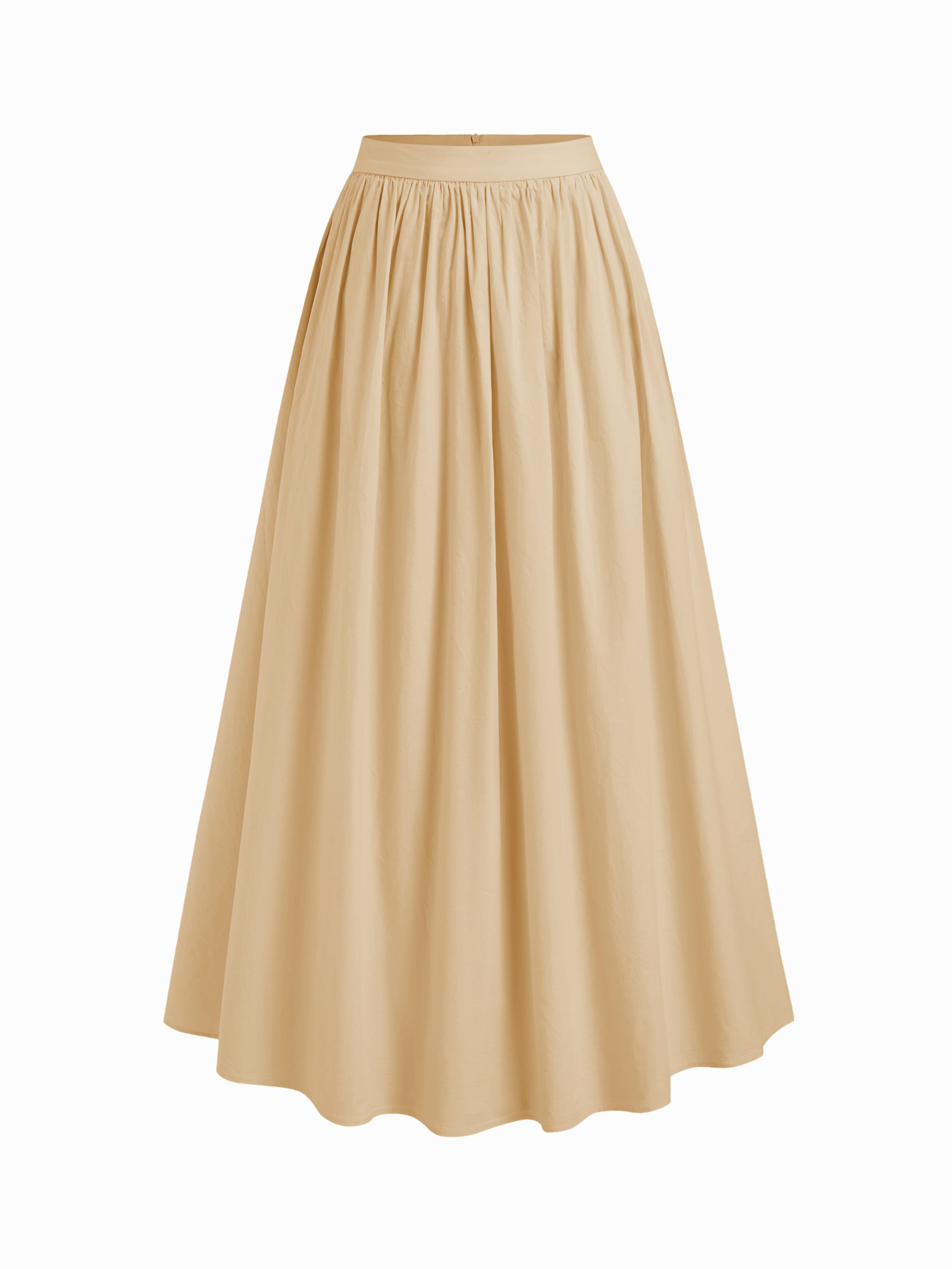 100% Cotton Mid Rise Solid Ruffle Maxi Skirt by CIDER