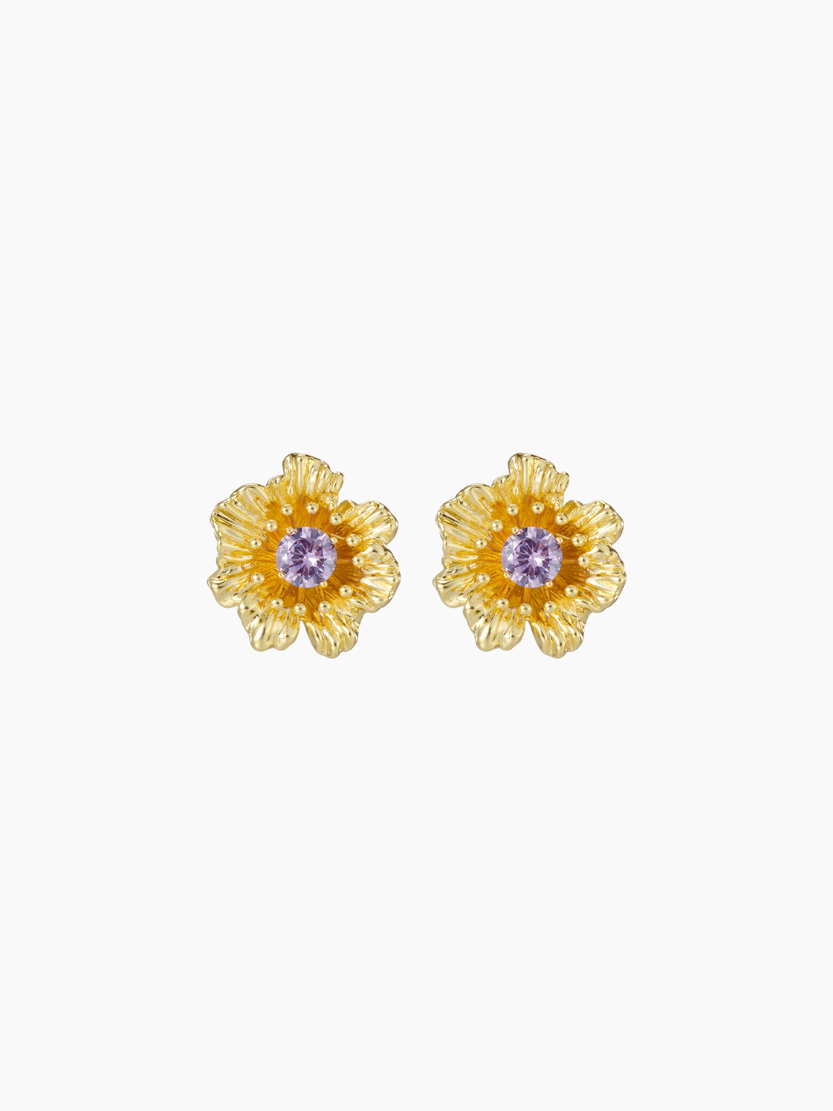 14K GOLD PLATED COPPER RHINESTONE DECOR FLOWER EARRINGS by CIDER