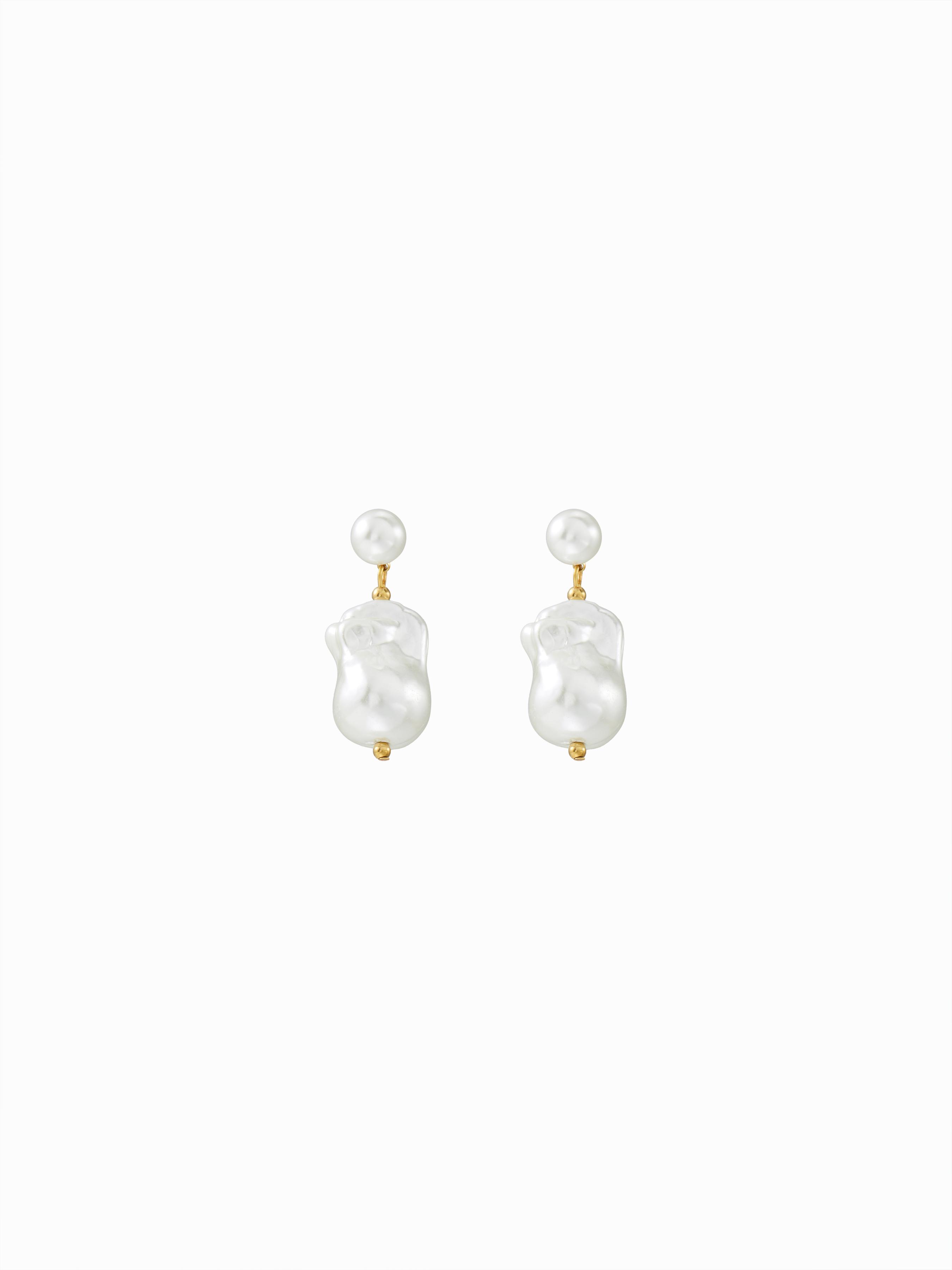 18K GOLD PLATED STAINLESS STEEL BAROQUE FAUX  PEARL DROP EARRINGS by CIDER