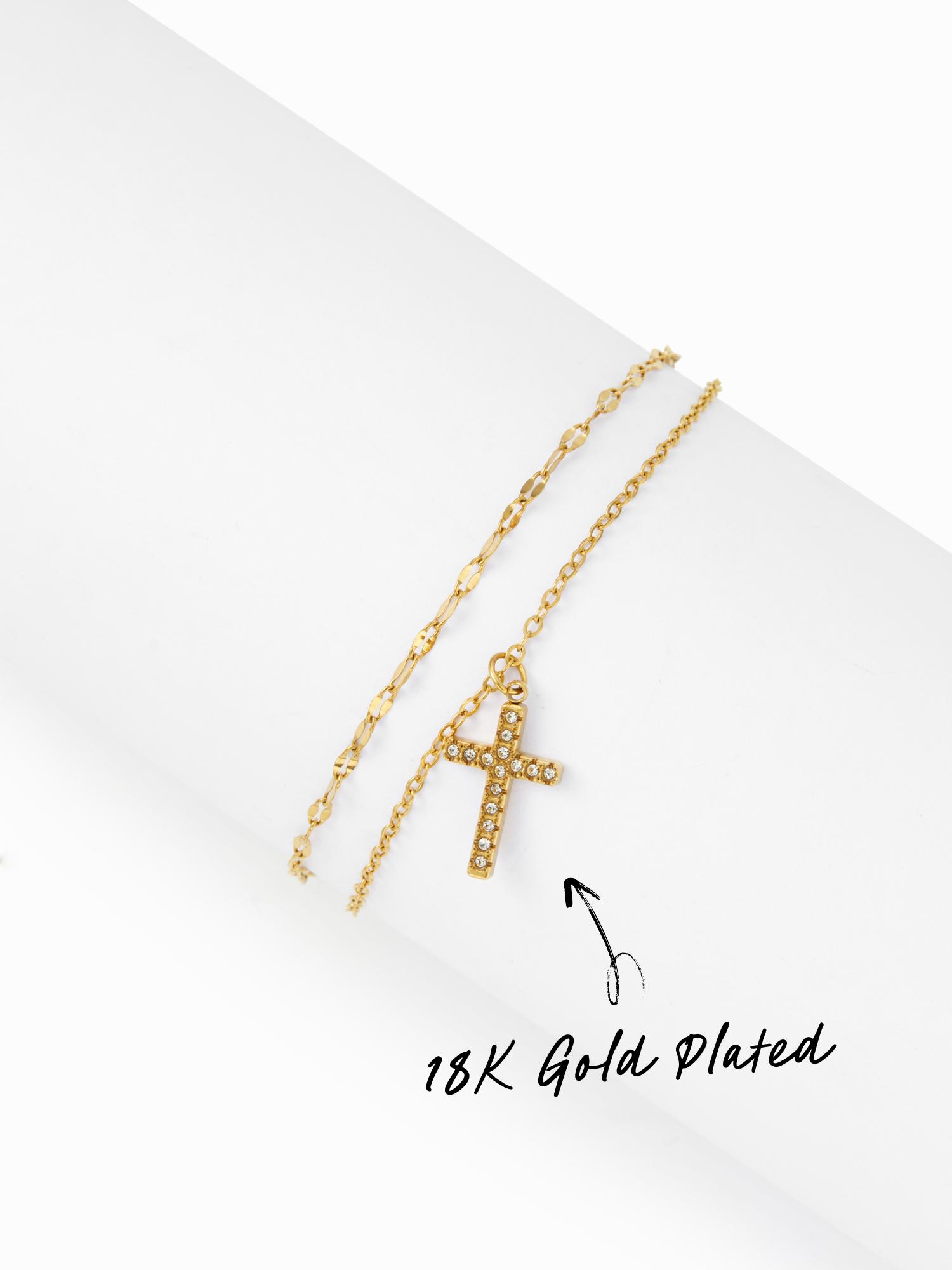 18K GOLD PLATED STAINLESS STEEL CROSS LAYERED BRACELET by CIDER