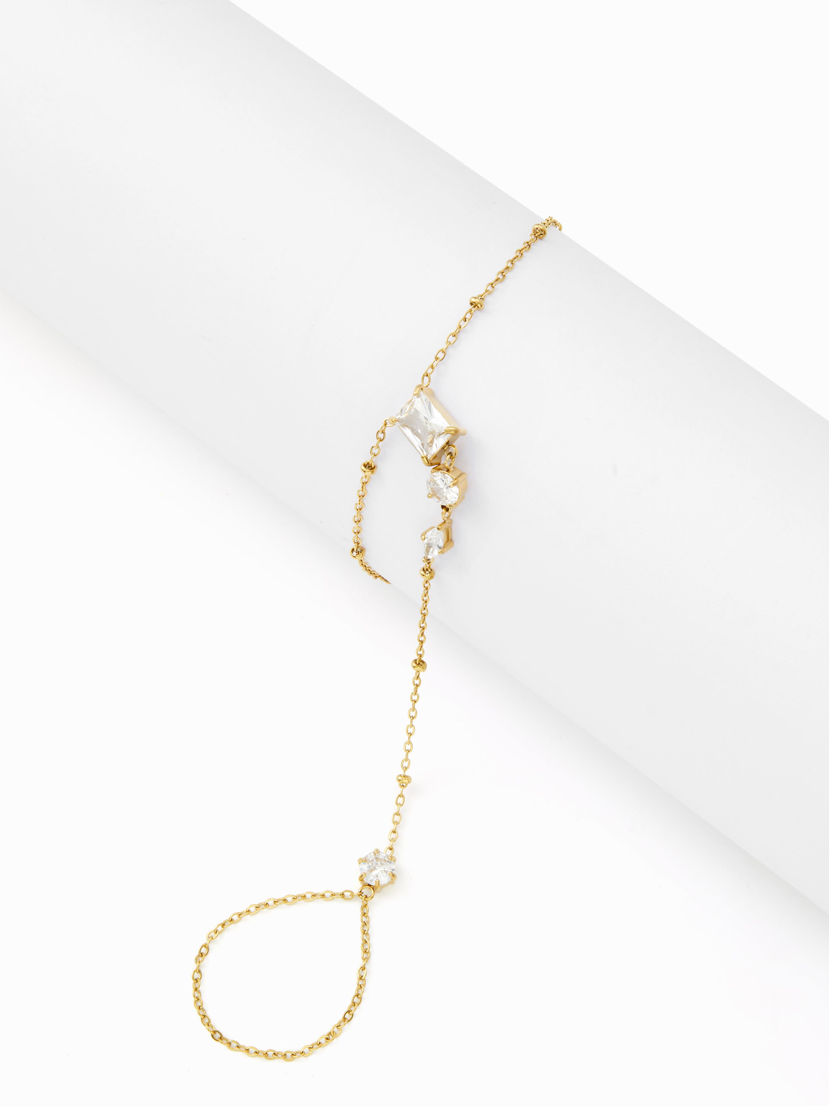 18K GOLD PLATED STAINLESS STEEL RHINESTONE HAND CHAIN BRACELET by CIDER