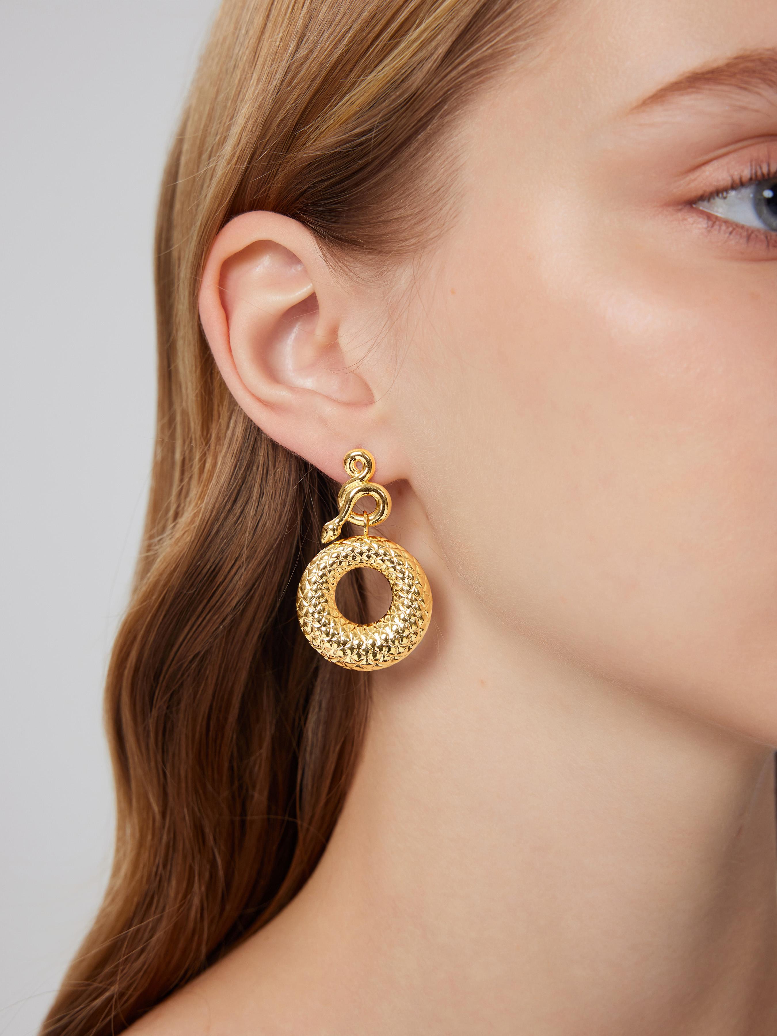 18k Gold Plated Snake Shaped Drop Hoop Earrings by CIDER