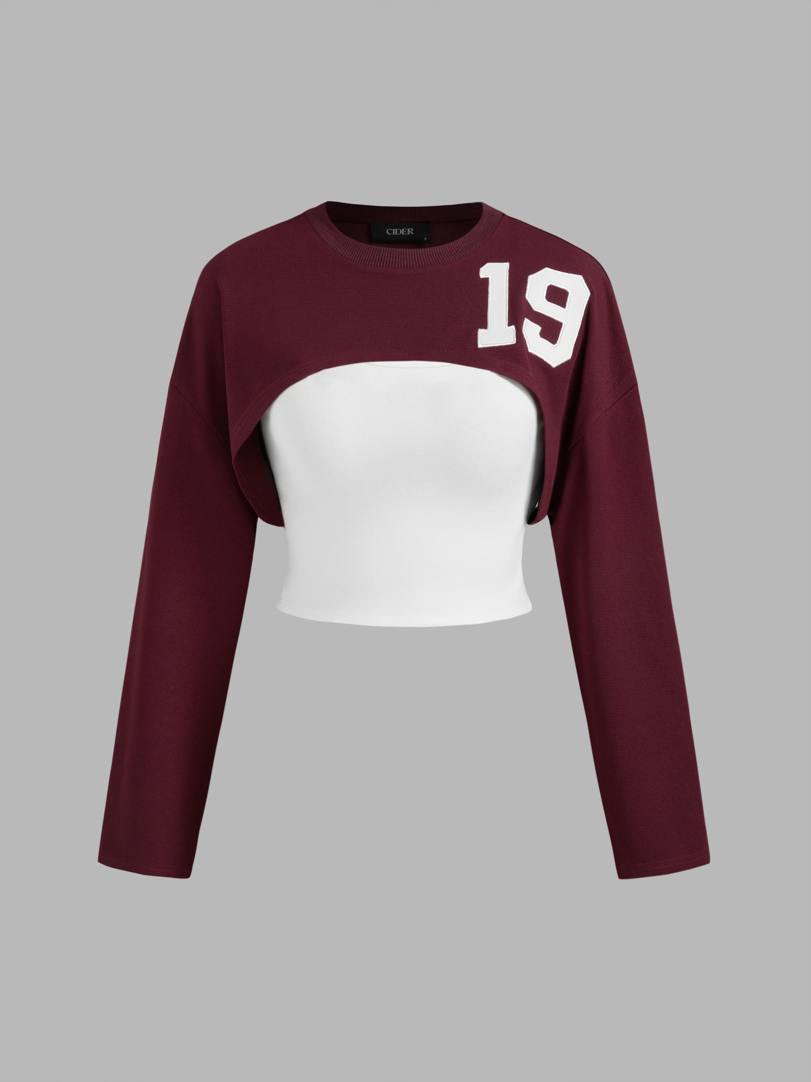 19 Round Neckline Crop Sweatshirt With Solid Cami Top by CIDER