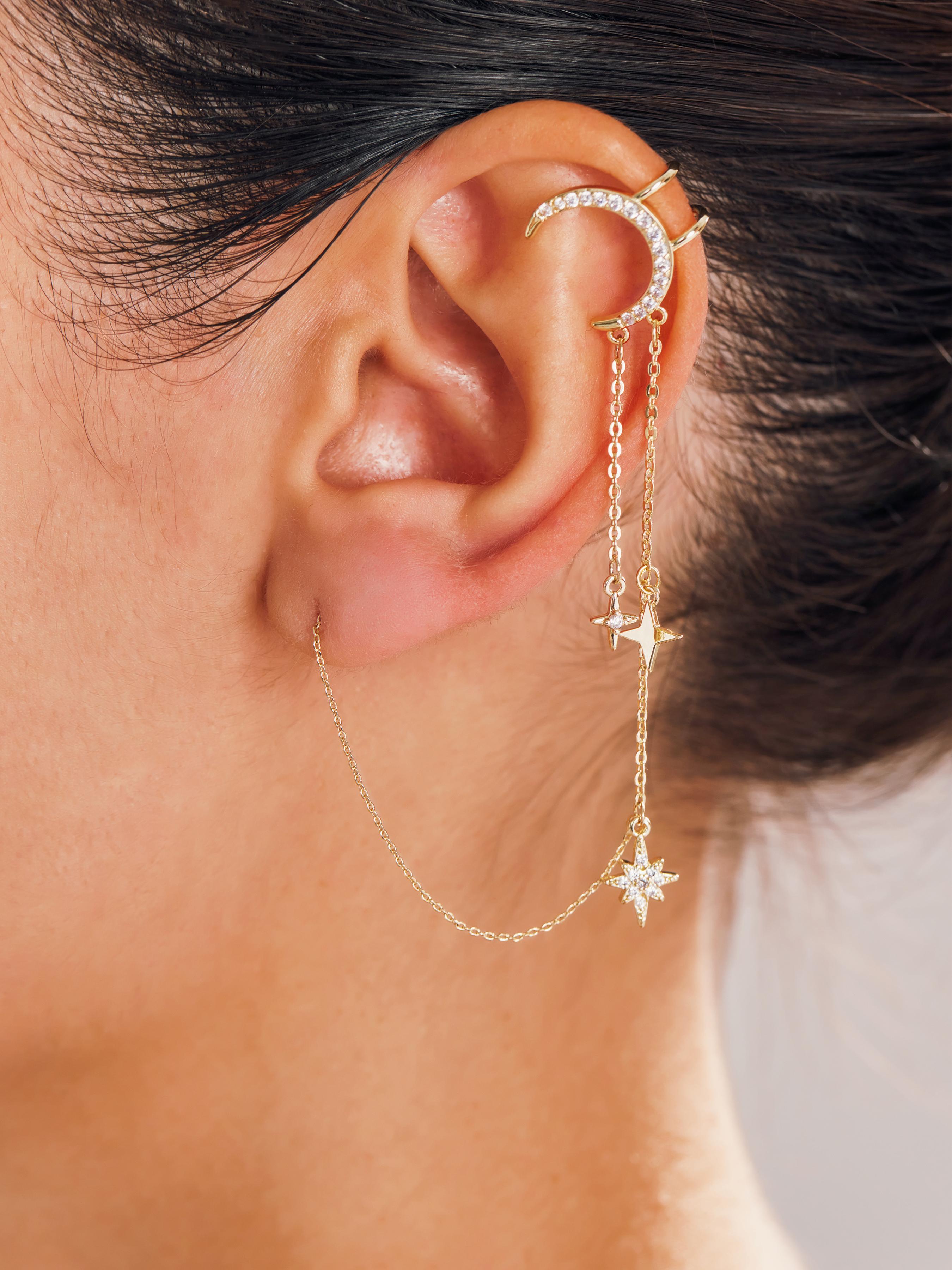 1pc Whimsigoth Star & Moon Chain Charm Earring by CIDER