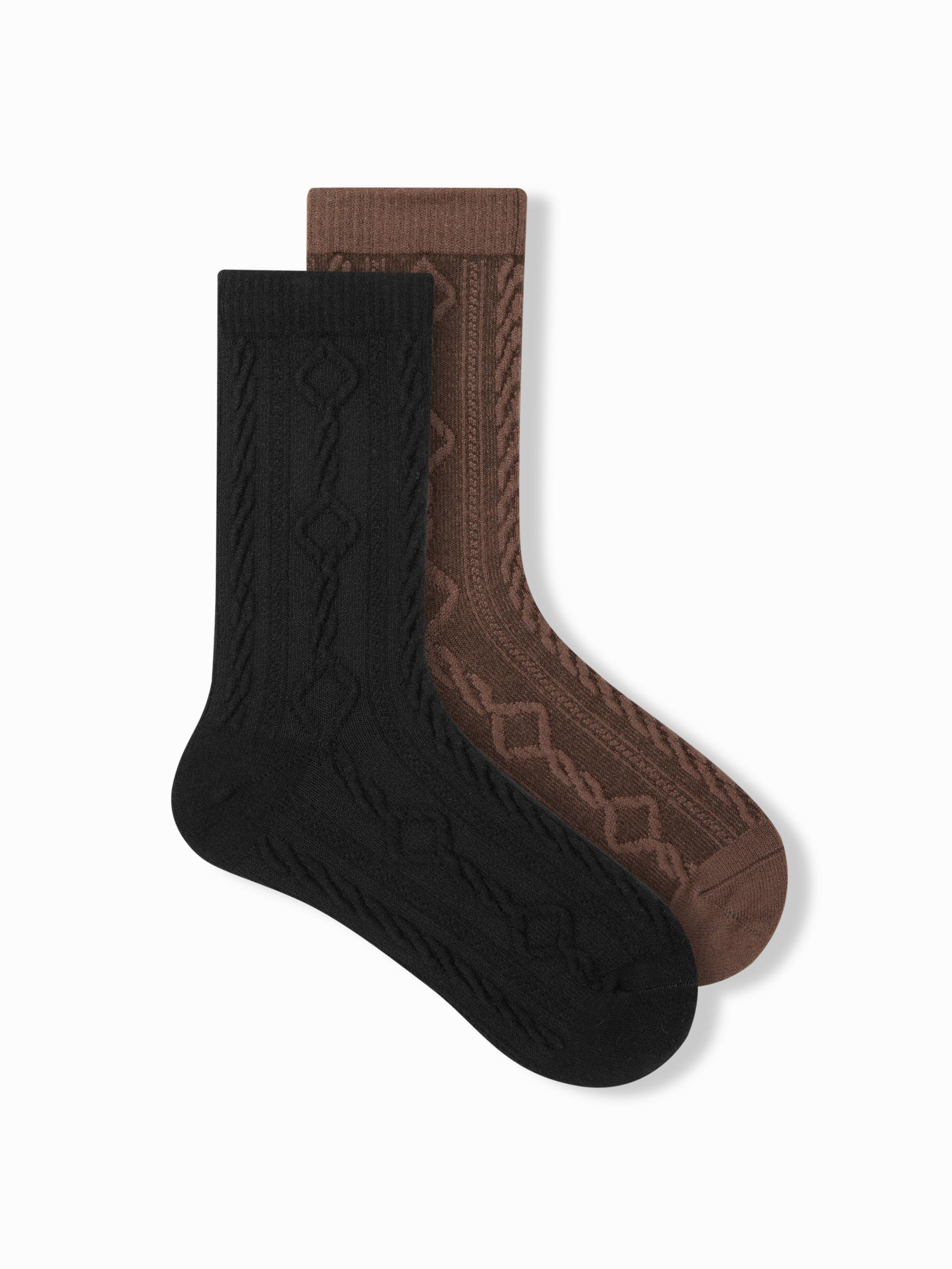 2 PAIRS ARGYLE KNITTED CREW SOCKS by CIDER