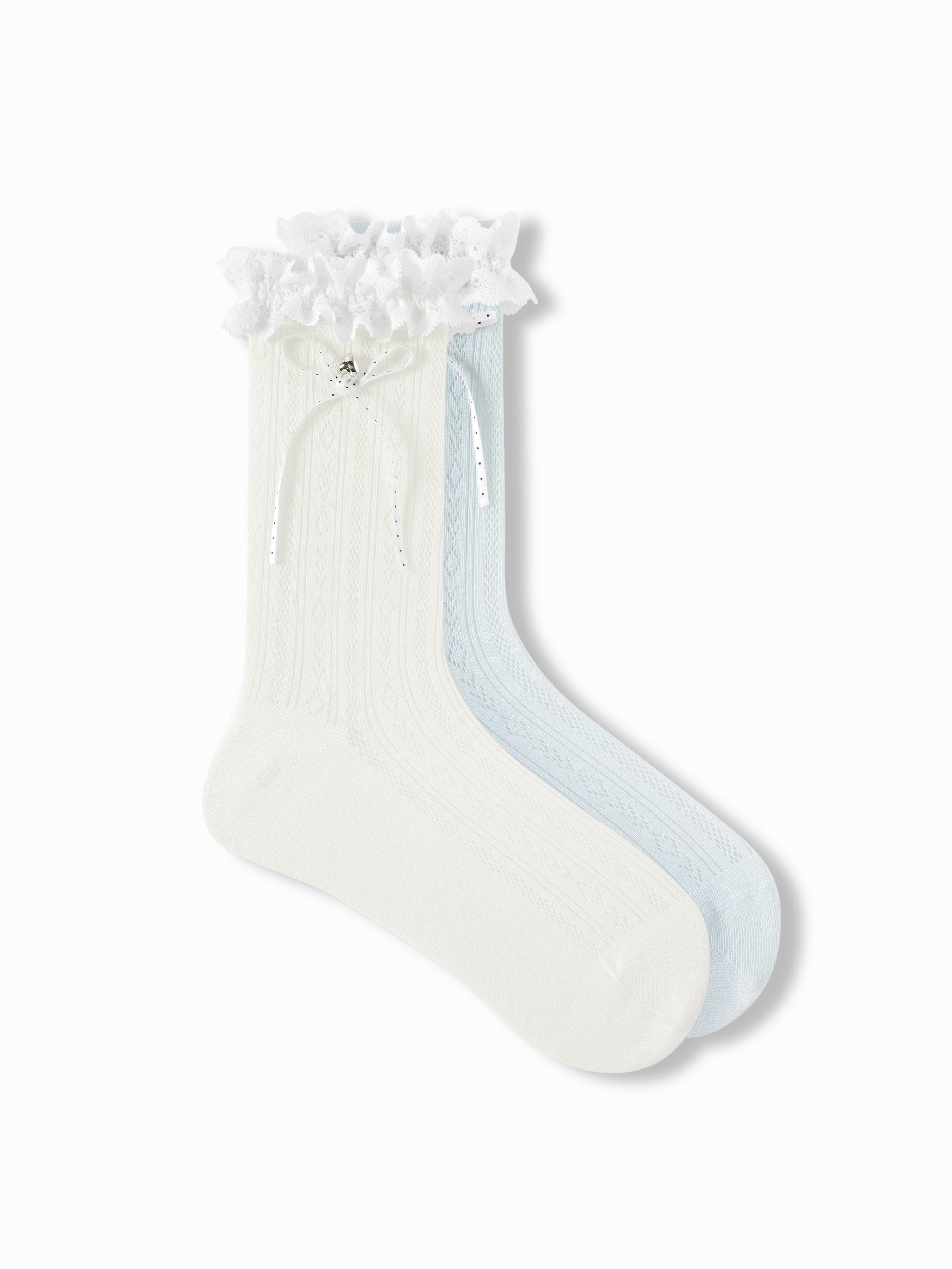2 PAIRS BOWKNOT & LACE TRIM CREW SOCKS SET by CIDER