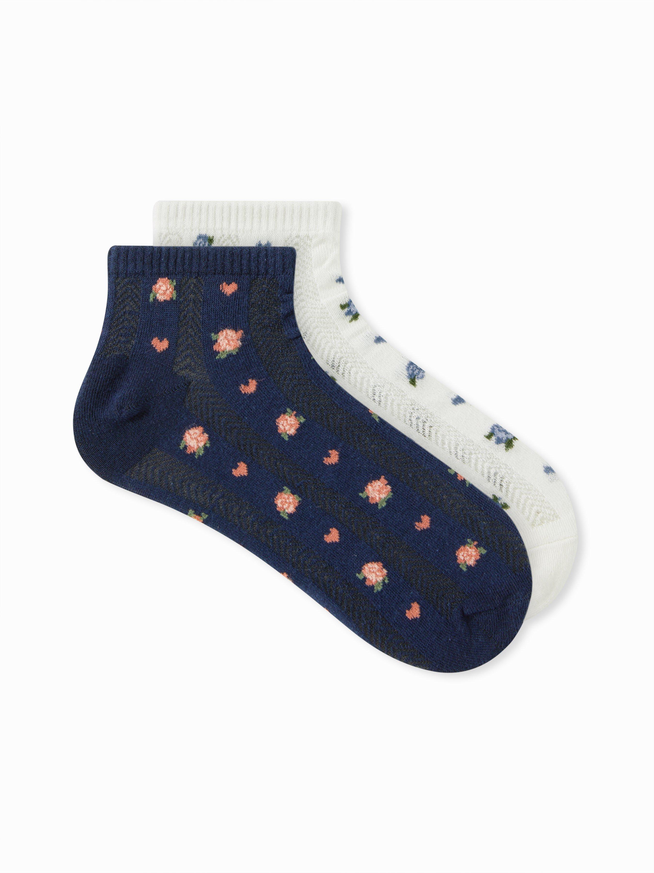 2 PAIRS FLOWER PATTERN ANKLE SOCKS by CIDER