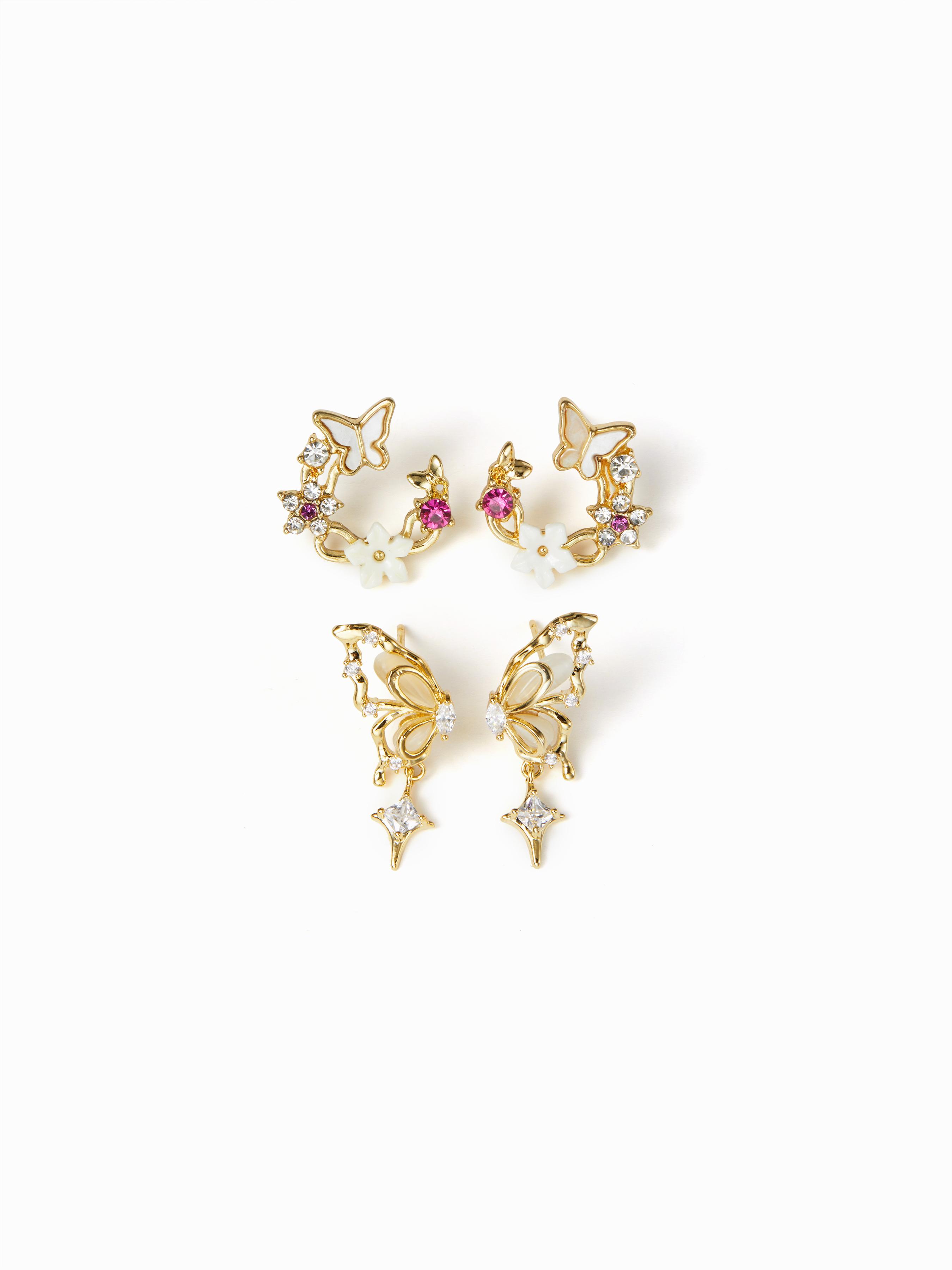 2 PAIRS FLOWER & BUTTERFLY EARRINGS SET by CIDER