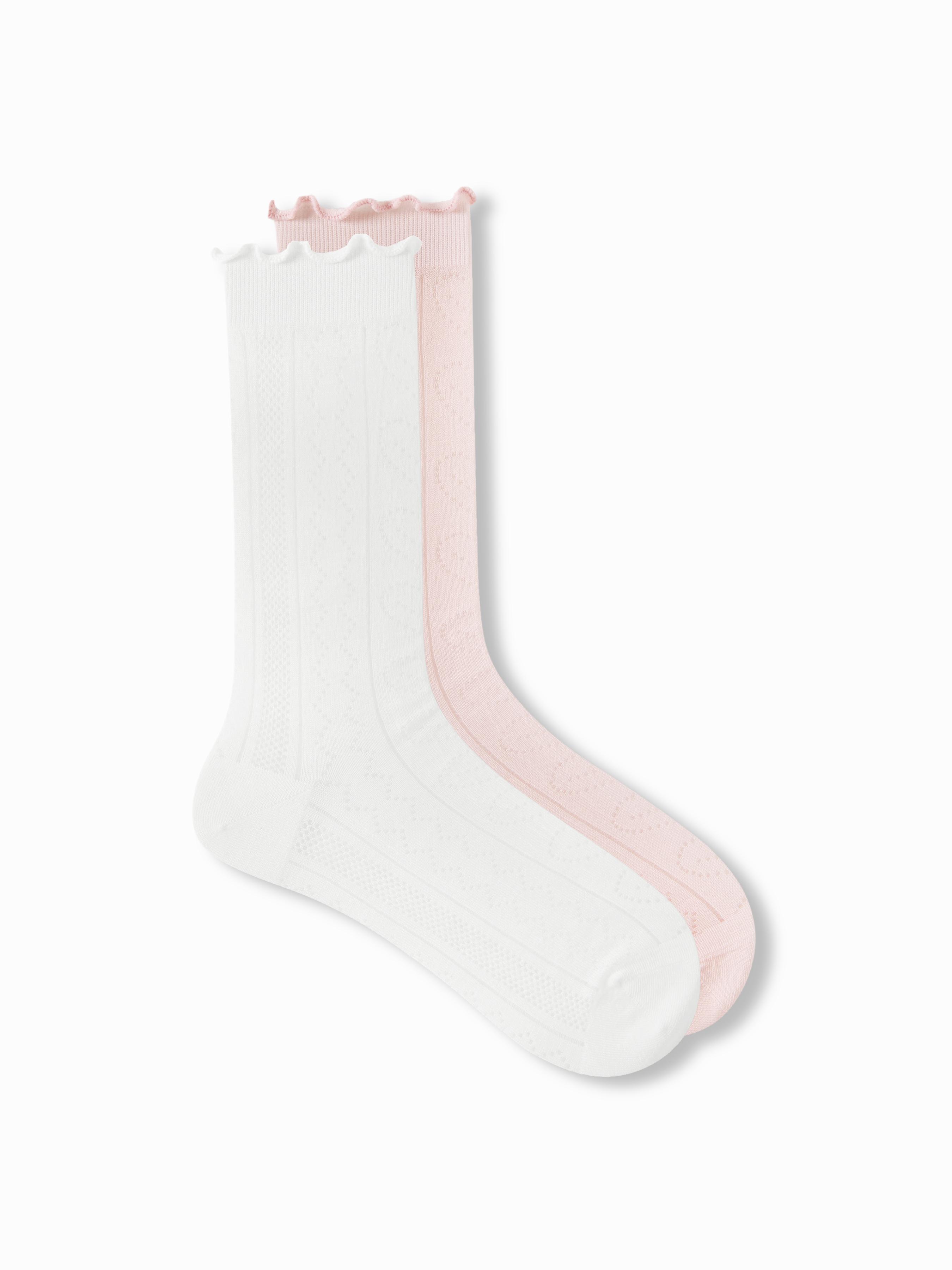 2 PAIRS HEART & CRIMPED TRIM CREW SOCKS SET by CIDER