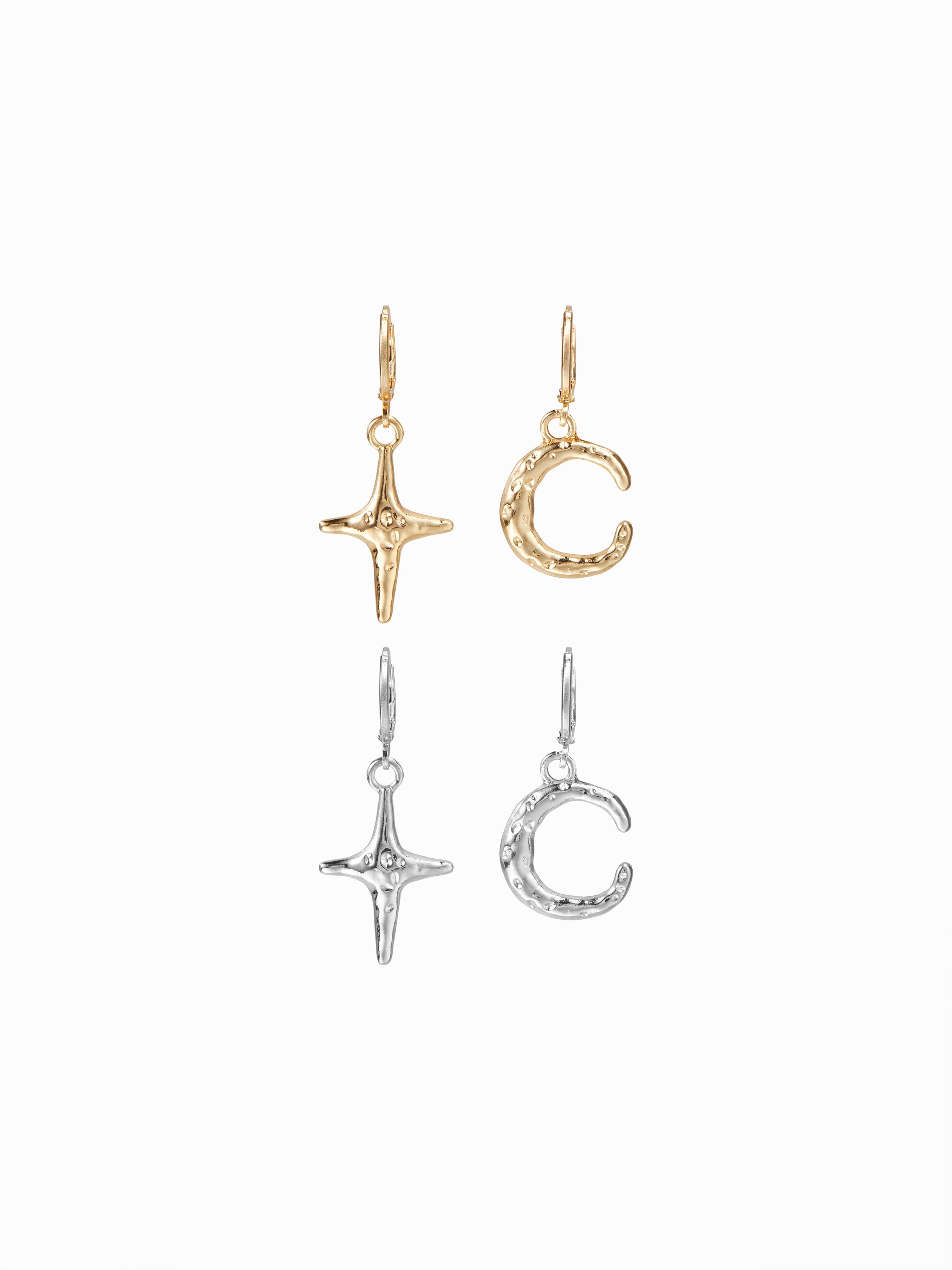 2 PAIRS MOON & STAR DROP EARRINGS SET by CIDER