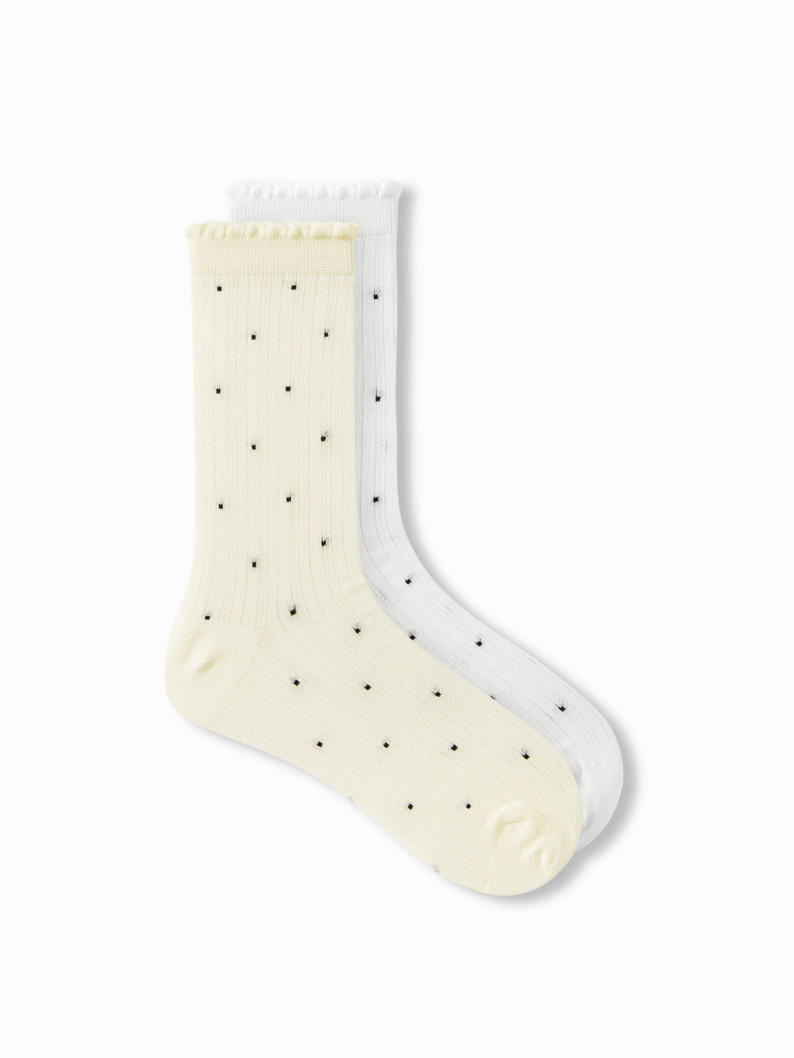 2 PAIRS POLKA DOT & CRIMPED TRIM CREW SOCKS by CIDER