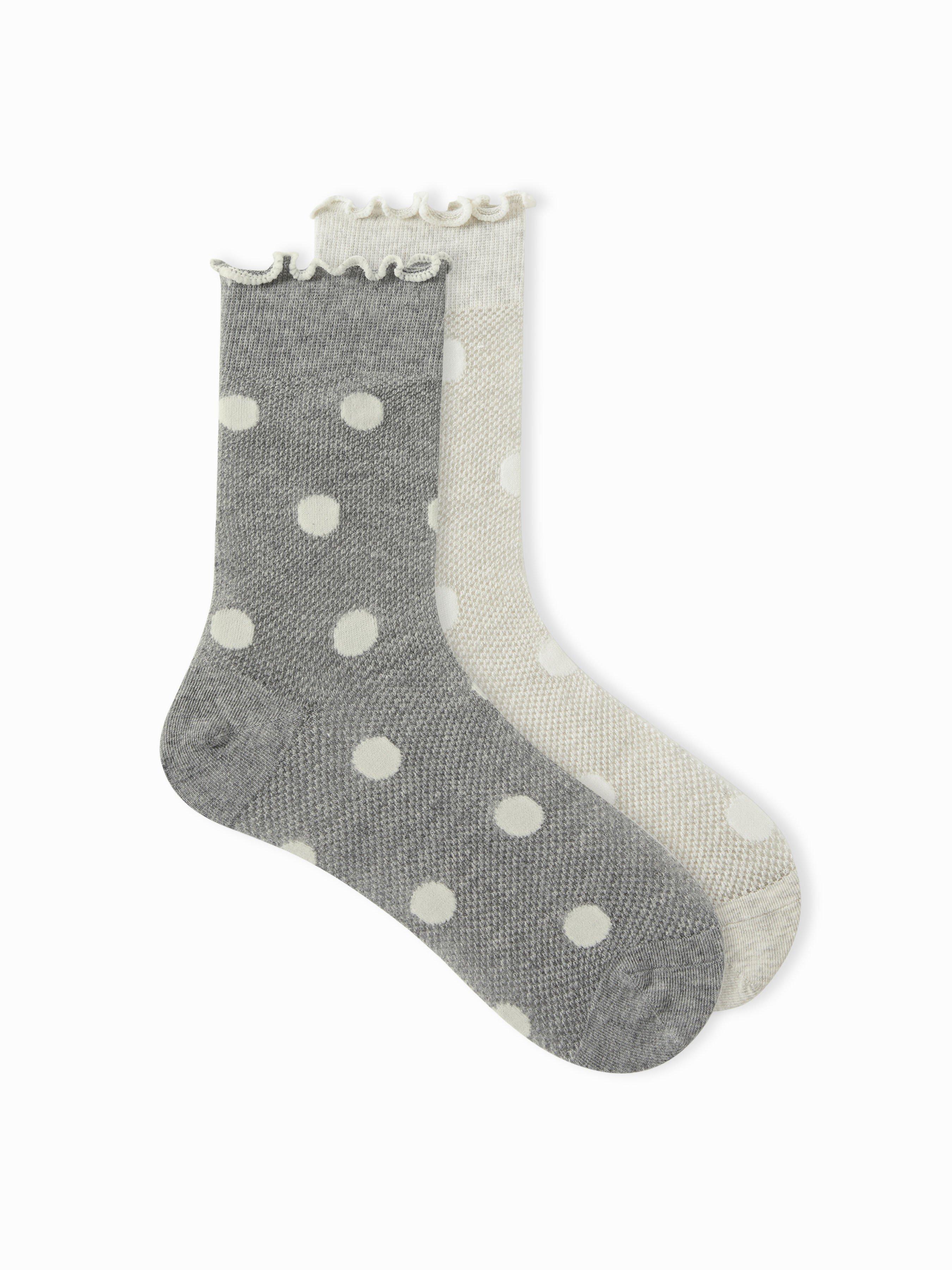 2 PAIRS POLKA DOT & CRIMPED TRIM CREW SOCKS by CIDER