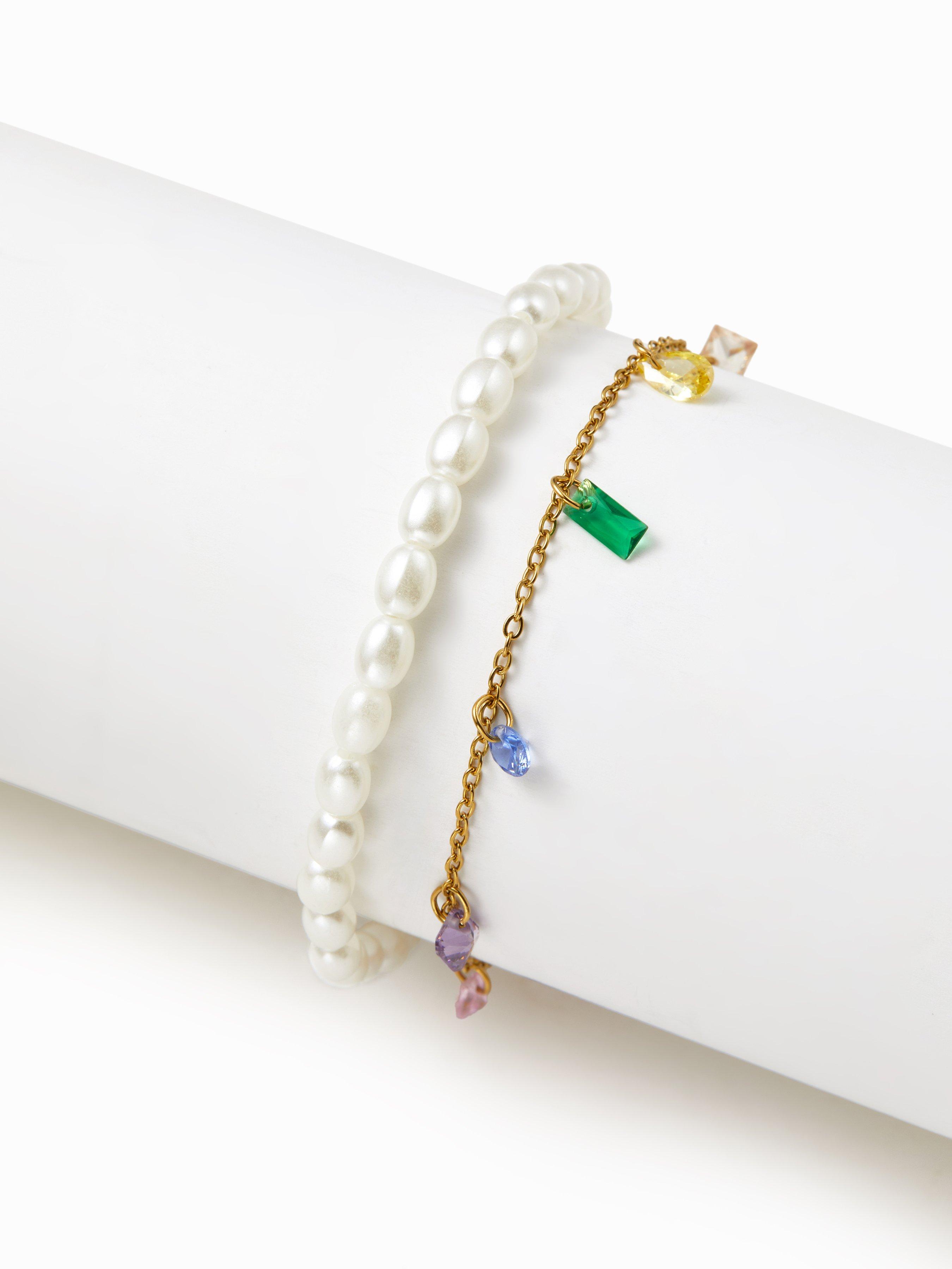 2PCS FAUX PEARL & RHINESTONE BRACELET SET by CIDER